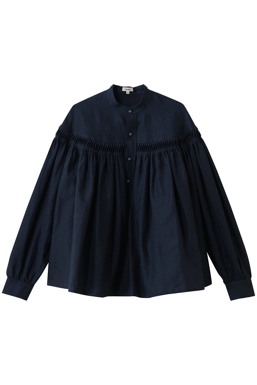 【サイ サイベーシックス/Scye SCYE BASICS】の60/1 Linen Cambric タックド ブラウス インテリア・キッズ・メンズ・レディースファッション・服の通販 founy(ファニー) 　ファッション　Fashion　レディースファッション　Fashion for Women　トップス・カットソー　Cut & Sew Tops　シャツ・ブラウス・オフィスカジュアル　Elegant Blouses & Button-Ups　スラックス　Slacks, Dress Pants　スリーブ　Sleeve, Long Sleeve / Short Sleeve　デニム　Denim, Jeans Material　フェミニン　Feminine, Girly　リネン　Linen, Linen Fabric　ロング　Long, Long-Length　ダークネイビー|ID: prp329100004904564 ipo3291000000036713329
