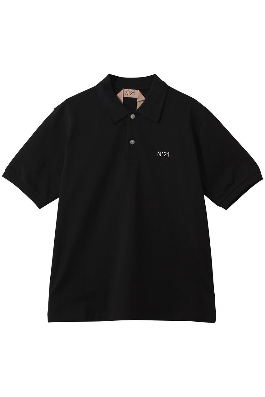 【ヌメロ ヴェントゥーノ/N°21】のポイントロゴ ポロシャツ インテリア・キッズ・メンズ・レディースファッション・服の通販 founy(ファニー) 　ファッション　Fashion　レディースファッション　Fashion for Women　トップス・カットソー　Cut & Sew Tops　シャツ・ブラウス・オフィスカジュアル　Elegant Blouses & Button-Ups　ポロシャツ・きれいめカジュアル　Smart-Casual Polo Tops　おすすめ　Recommended / Our Picks　カッティング　Cutting Detail　シンプル　Simple, Minimal　ジャケット　Jacket, Outerwear　デニム　Denim, Jeans Material　ファブリック　Fabric, Textile　ポロシャツ　Polo Shirt, Collared Tee　マニッシュ　Mannish, Boyish　ブラック|ID: prp329100004904668 ipo3291000000036714080