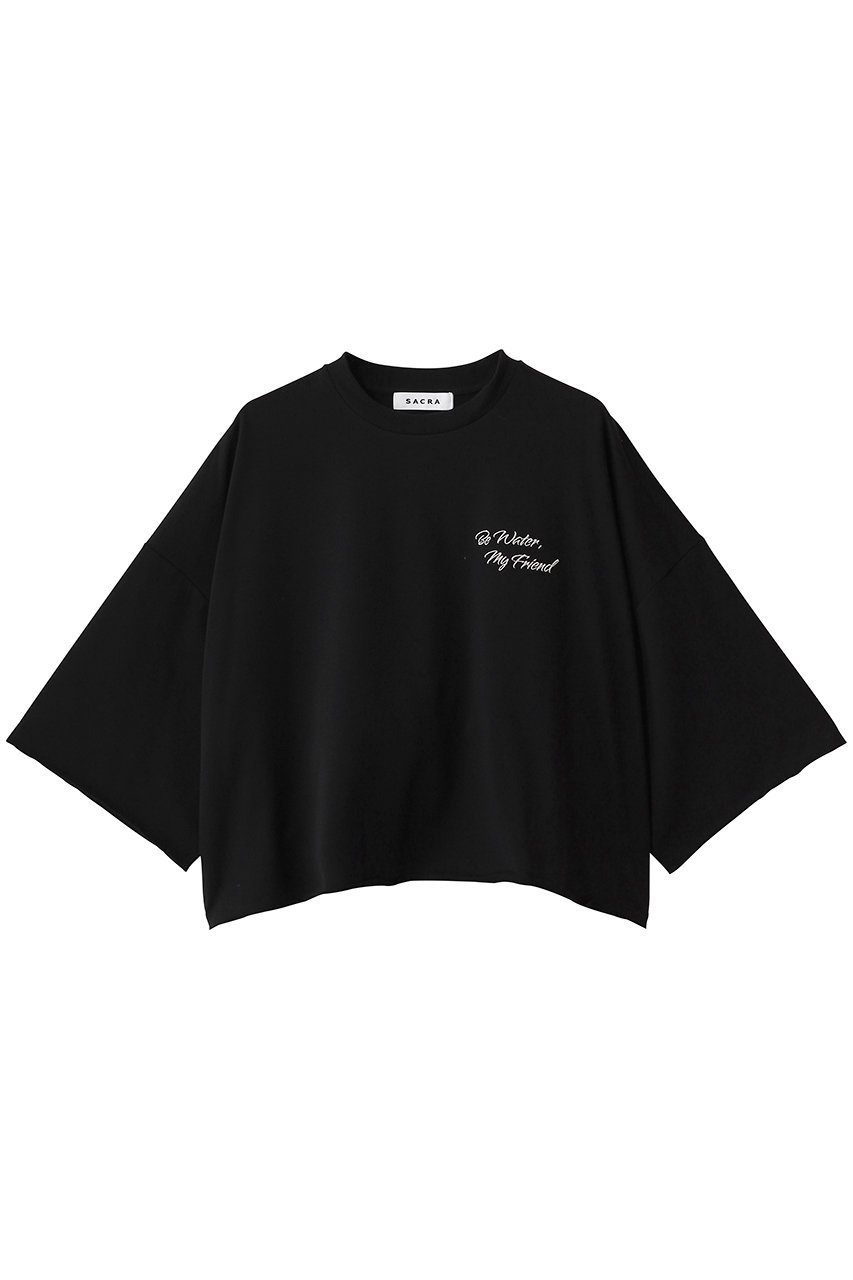 【サクラ/SACRA】のファインコットンフリースポイントプリントトップス インテリア・キッズ・メンズ・レディースファッション・服の通販 founy(ファニー) 　ファッション　Fashion　レディースファッション　Fashion for Women　トップス・カットソー　Cut & Sew Tops　シャツ・ブラウス・オフィスカジュアル　Elegant Blouses & Button-Ups　ロングTシャツ・Tシャツ　Longline T-Shirts & Tees　カットソー・ベーシックTシャツ　Cut-and-Sewn Tops / Stretch Tees & Basics　カットソー　Cut and Sewn Top　クロップド　Cropped, Short Length　スリーブ　Sleeve, Long Sleeve / Short Sleeve　ハーフ　Half, Half-Length　バランス　Balance, Style Balance　フィット　Fit, Slim Fit　ロング　Long, Long-Length　エレガント 上品　Elegant　ブラック|ID: prp329100004904718 ipo3291000000036714649