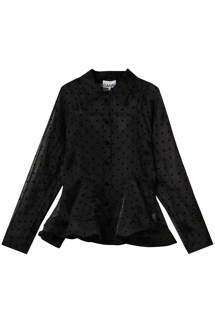 【ガニー/GANNI】のFlocked Organza ペプラム ドットシャツ インテリア・キッズ・メンズ・レディースファッション・服の通販 founy(ファウニー) https://founy.com/ ファッション Fashion レディースファッション Fashion for Women トップス・カットソー Cut & Sew Tops シャツ・ブラウス・オフィスカジュアル Elegant Blouses & Button-Ups インナー Innerwear オケージョン Occasion Wear シアー Sheer, See-Through スリーブ Sleeve, Long Sleeve / Short Sleeve トレンド Trend, Trending Now ドット Polka Dot, Dot Pattern パーティ Party, Party Style フェミニン Feminine, Girly ペプラム Peplum, Flared Hem ロング Long, Long-Length 再入荷 Restock / Back in Stock |ID: prp329100004904725 ipo3291000000036714712
