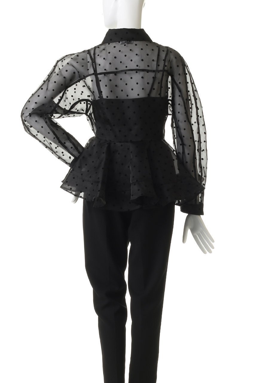 【ガニー/GANNI】のFlocked Organza ペプラム ドットシャツ 人気、トレンドファッション・服の通販 founy(ファニー) 　ファッション　Fashion　レディースファッション　Fashion for Women　トップス・カットソー　Cut & Sew Tops　シャツ・ブラウス・オフィスカジュアル　Elegant Blouses & Button-Ups　インナー　Innerwear　オケージョン　Occasion Wear　シアー　Sheer, See-Through　スリーブ　Sleeve, Long Sleeve / Short Sleeve　トレンド　Trend, Trending Now　ドット　Polka Dot, Dot Pattern　パーティ　Party, Party Style　フェミニン　Feminine, Girly　ペプラム　Peplum, Flared Hem　ロング　Long, Long-Length　other-4|ID: prp329100004904725 ipo3291000000036714716