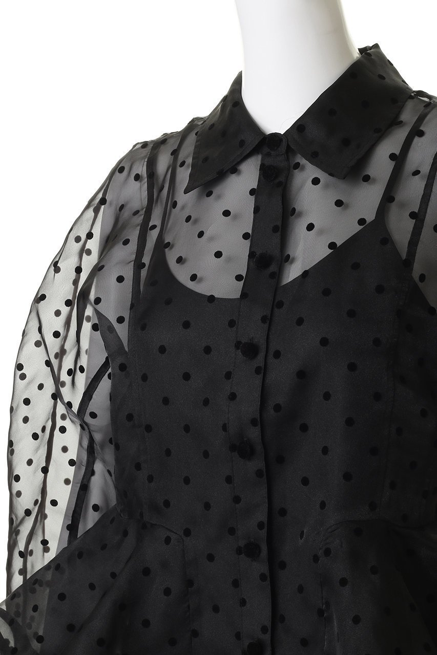 【ガニー/GANNI】のFlocked Organza ペプラム ドットシャツ 人気、トレンドファッション・服の通販 founy(ファニー) 　ファッション　Fashion　レディースファッション　Fashion for Women　トップス・カットソー　Cut & Sew Tops　シャツ・ブラウス・オフィスカジュアル　Elegant Blouses & Button-Ups　インナー　Innerwear　オケージョン　Occasion Wear　シアー　Sheer, See-Through　スリーブ　Sleeve, Long Sleeve / Short Sleeve　トレンド　Trend, Trending Now　ドット　Polka Dot, Dot Pattern　パーティ　Party, Party Style　フェミニン　Feminine, Girly　ペプラム　Peplum, Flared Hem　ロング　Long, Long-Length　other-5|ID: prp329100004904725 ipo3291000000036714717