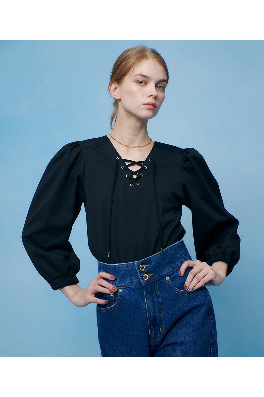 【アルアバイル/allureville】の【LOULOU WILLOUGHBY】モックロディレースアップマリンプルオーバー 人気、トレンドファッション・服の通販 founy(ファニー) ファッション Fashion レディースファッション Fashion for Women トップス・カットソー Cut & Sew Tops シャツ・ブラウス・オフィスカジュアル Elegant Blouses & Button-Ups ロングTシャツ・Tシャツ Longline T-Shirts & Tees カジュアルプルオーバー・ニットトップス Pullovers & Knit Tops / Casual Pullovers カットソー・ベーシックTシャツ Cut-and-Sewn Tops / Stretch Tees & Basics ギャザー Gathered, Ruffled グログラン Grosgrain, Grosgrain Ribbon スピンドル Spindle, Drawcord スリット Slit, Slit Detail スリーブ Sleeve, Long Sleeve / Short Sleeve トレンド Trend, Trending Now フォルム Silhouette, Form ヨーク Yoke, Yoke Design ロング Long, Long-Length エレガント 上品 Elegant other-7|ID: prp329100004904728 ipo3291000000036714743