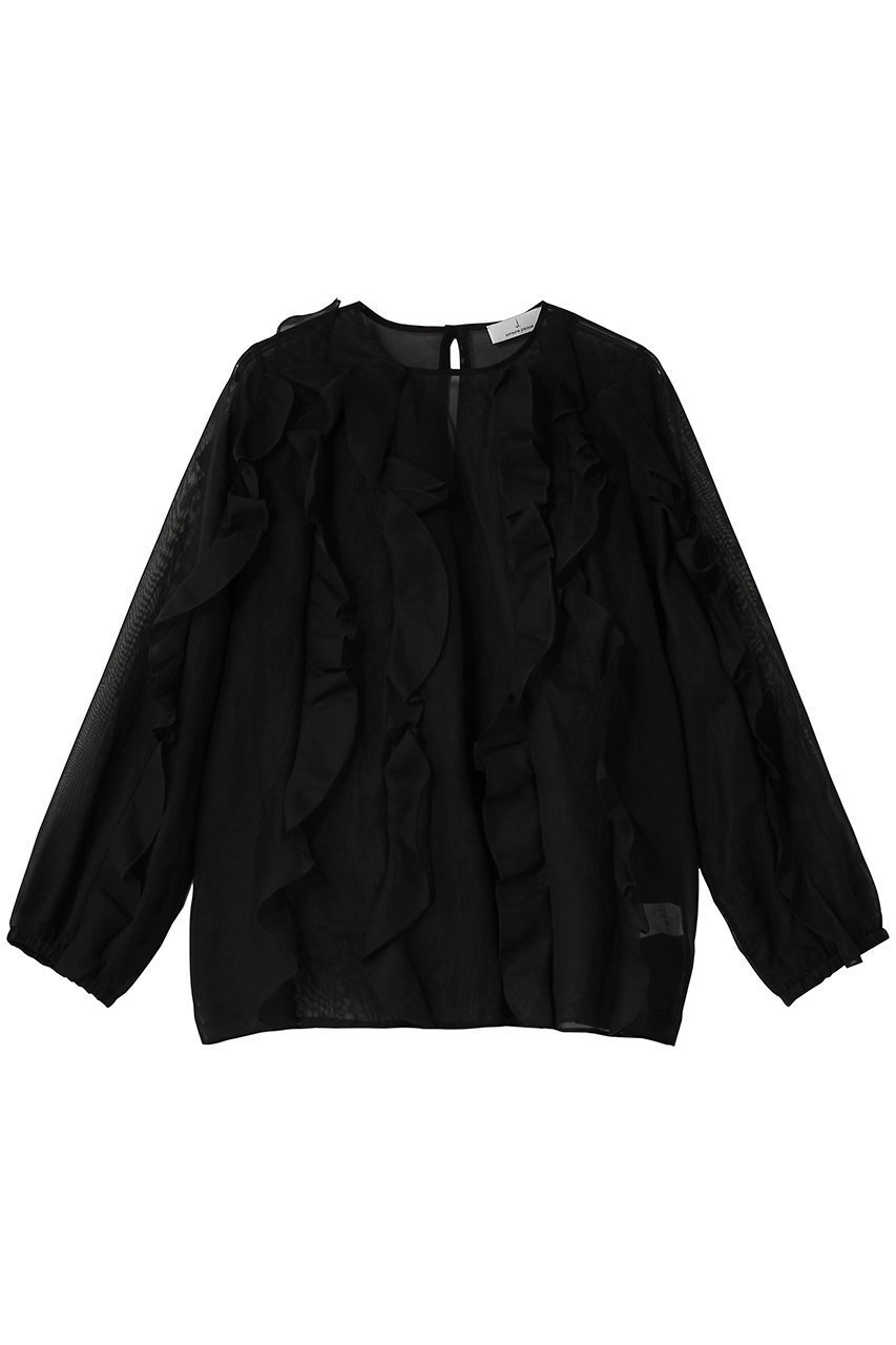 【ジェイドット/j.】の強撚オーガンジー フリルブラウス インテリア・キッズ・メンズ・レディースファッション・服の通販 founy(ファニー) 　ファッション　Fashion　レディースファッション　Fashion for Women　トップス・カットソー　Cut & Sew Tops　シャツ・ブラウス・オフィスカジュアル　Elegant Blouses & Button-Ups　アシンメトリー　Asymmetrical Style　オーガンジー　Organza Fabric　スリーブ　Sleeve, Long Sleeve / Short Sleeve　フリル　Frill, Ruffle　ロング　Long, Long-Length　ブラック|ID: prp329100004904733 ipo3291000000036714785