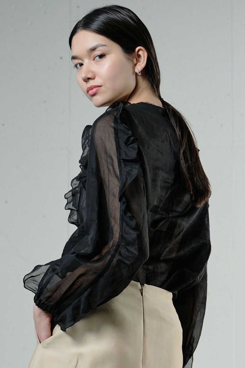 【ジェイドット/j.】の強撚オーガンジー フリルブラウス 人気、トレンドファッション・服の通販 founy(ファニー) 　ファッション　Fashion　レディースファッション　Fashion for Women　トップス・カットソー　Cut & Sew Tops　シャツ・ブラウス・オフィスカジュアル　Elegant Blouses & Button-Ups　アシンメトリー　Asymmetrical Style　オーガンジー　Organza Fabric　スリーブ　Sleeve, Long Sleeve / Short Sleeve　フリル　Frill, Ruffle　ロング　Long, Long-Length　other-7|ID: prp329100004904733 ipo3291000000036714792