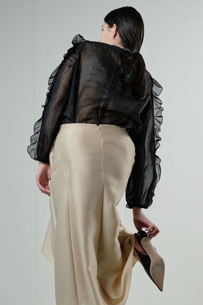 【ジェイドット/j.】の強撚オーガンジー フリルブラウス 人気、トレンドファッション・服の通販 founy(ファニー) 　ファッション　Fashion　レディースファッション　Fashion for Women　トップス・カットソー　Cut & Sew Tops　シャツ・ブラウス・オフィスカジュアル　Elegant Blouses & Button-Ups　アシンメトリー　Asymmetrical Style　オーガンジー　Organza Fabric　スリーブ　Sleeve, Long Sleeve / Short Sleeve　フリル　Frill, Ruffle　ロング　Long, Long-Length　other-8|ID: prp329100004904733 ipo3291000000036714793