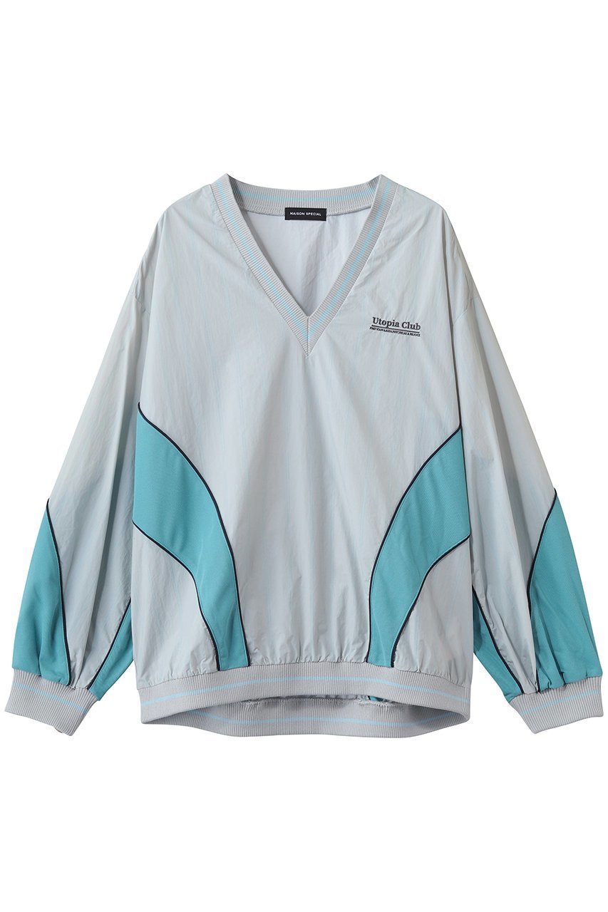 【メゾンスペシャル/MAISON SPECIAL】のStriped Print V-Neck Tops/ストライププリントVネックトップス インテリア・キッズ・メンズ・レディースファッション・服の通販 founy(ファニー) 　ファッション　Fashion　レディースファッション　Fashion for Women　トップス・カットソー　Cut & Sew Tops　シャツ・ブラウス・オフィスカジュアル　Elegant Blouses & Button-Ups　ロングTシャツ・Tシャツ　Longline T-Shirts & Tees　カットソー・ベーシックTシャツ　Cut-and-Sewn Tops / Stretch Tees & Basics　Vネックトップス　V-Neck Tops / V-Cut Neckline Shirts　カットソー　Cut and Sewn Top　ストライプ　Stripe, Striped Pattern　スポーツ　Sports, Activewear　スリーブ　Sleeve, Long Sleeve / Short Sleeve　セットアップ　Set-Up, Coordinated Outfit　ドッキング　Docking, Mixed Material　プリント　Print, Printed Pattern　ロング　Long, Long-Length　鹿の子　Piqué, Kanoko Fabric　GRY(グレー)|ID: prp329100004904770 ipo3291000000036715106