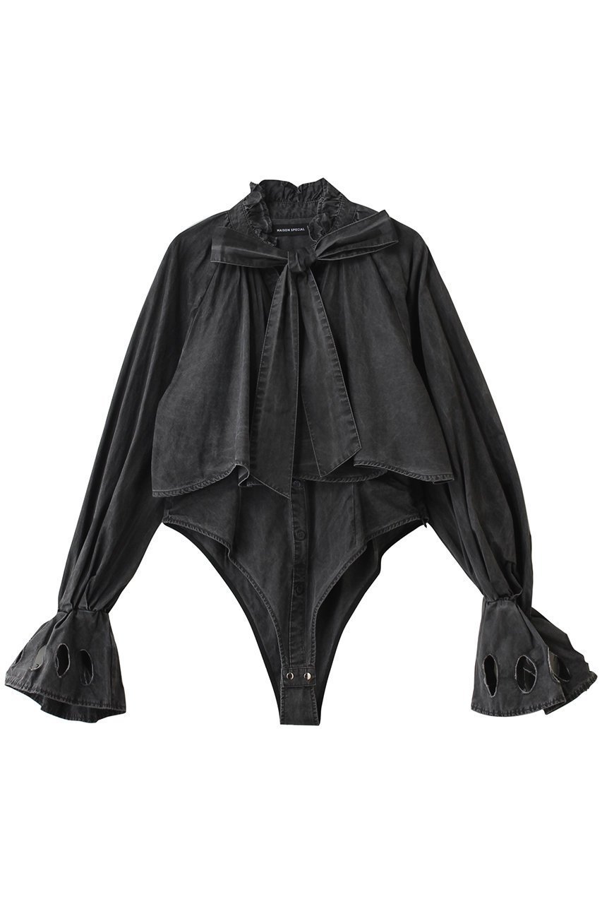 【メゾンスペシャル/MAISON SPECIAL】のRuffle Shirt Bodysuit/ラッフルシャツボディスーツ インテリア・キッズ・メンズ・レディースファッション・服の通販 founy(ファニー) 　ファッション　Fashion　レディースファッション　Fashion for Women　トップス・カットソー　Cut & Sew Tops　シャツ・ブラウス・オフィスカジュアル　Elegant Blouses & Button-Ups　ロングTシャツ・Tシャツ　Longline T-Shirts & Tees　カットソー・ベーシックTシャツ　Cut-and-Sewn Tops / Stretch Tees & Basics　スリーブ　Sleeve, Long Sleeve / Short Sleeve　スーツ　Suit, Formalwear　フリル　Frill, Ruffle　ロング　Long, Long-Length　GRY(グレー)|ID: prp329100004904774 ipo3291000000036715146