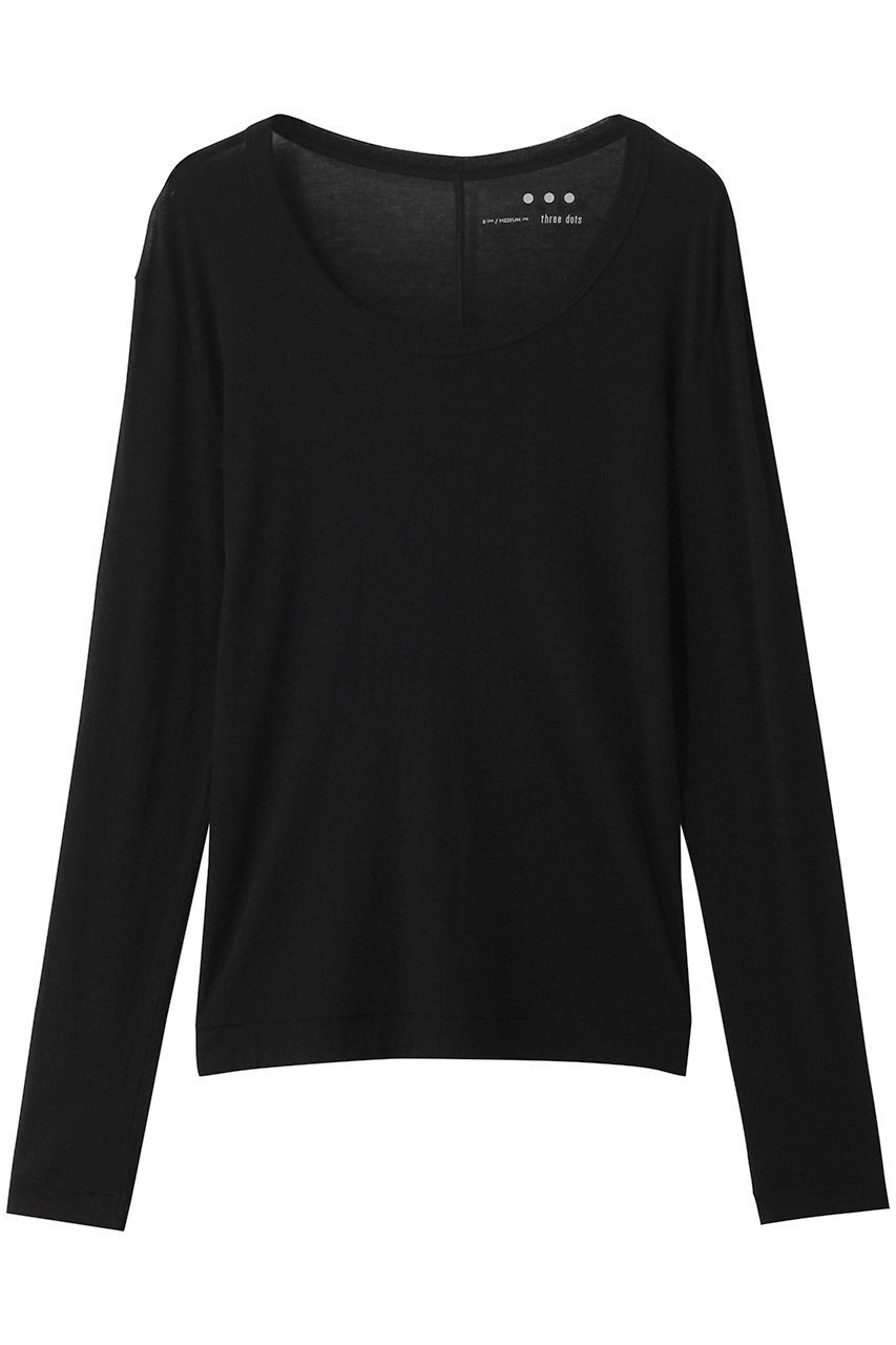 【スリー ドッツ/three dots】のシアージェシカ スクープネックカットソー インテリア・キッズ・メンズ・レディースファッション・服の通販 founy(ファニー) 　ファッション　Fashion　レディースファッション　Fashion for Women　トップス・カットソー　Cut & Sew Tops　シャツ・ブラウス・オフィスカジュアル　Elegant Blouses & Button-Ups　ロングTシャツ・Tシャツ　Longline T-Shirts & Tees　カットソー・ベーシックTシャツ　Cut-and-Sewn Tops / Stretch Tees & Basics　インナー　Innerwear　キャミソール　Camisole, Spaghetti Strap Top　シアー　Sheer, See-Through　スリーブ　Sleeve, Long Sleeve / Short Sleeve　タンク　Tank Top, Sleeveless Top　バランス　Balance, Style Balance　ロング　Long, Long-Length　ブラック|ID: prp329100004904777 ipo3291000000036715218