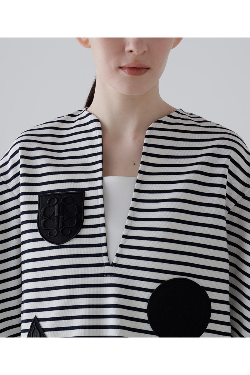 【アドーア/ADORE】のエンブレムボーダー 人気、トレンドファッション・服の通販 founy(ファニー) 　ファッション　Fashion　レディースファッション　Fashion for Women　トップス・カットソー　Cut & Sew Tops　シャツ・ブラウス・オフィスカジュアル　Elegant Blouses & Button-Ups　ロングTシャツ・Tシャツ　Longline T-Shirts & Tees　カットソー・ベーシックTシャツ　Cut-and-Sewn Tops / Stretch Tees & Basics　コンパクト　Compact, Small Size　ショート　Short, Short Length　スリーブ　Sleeve, Long Sleeve / Short Sleeve　バスク　Basque, Basque Style　ボーダー　Border, Stripe　モノトーン　Monotone, Black and White　other-5|ID: prp329100004904832 ipo3291000000036715704