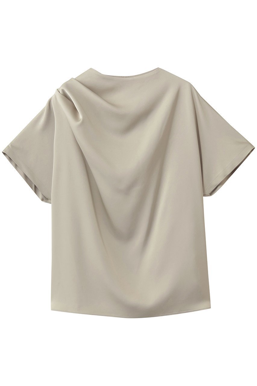 【エムフィル/M Fil】のストレッチWサテン ドレープブラウス インテリア・キッズ・メンズ・レディースファッション・服の通販 founy(ファニー) 　ファッション　Fashion　レディースファッション　Fashion for Women　トップス・カットソー　Cut & Sew Tops　シャツ・ブラウス・オフィスカジュアル　Elegant Blouses & Button-Ups　アシンメトリー　Asymmetrical Style　サテン　Satin, Glossy Fabric　ショート　Short, Short Length　シンプル　Simple, Minimal　ストレッチ　Stretch, Stretchy Fabric　スリーブ　Sleeve, Long Sleeve / Short Sleeve　エレガント 上品　Elegant　ライトベージュ|ID: prp329100004904867 ipo3291000000036716000