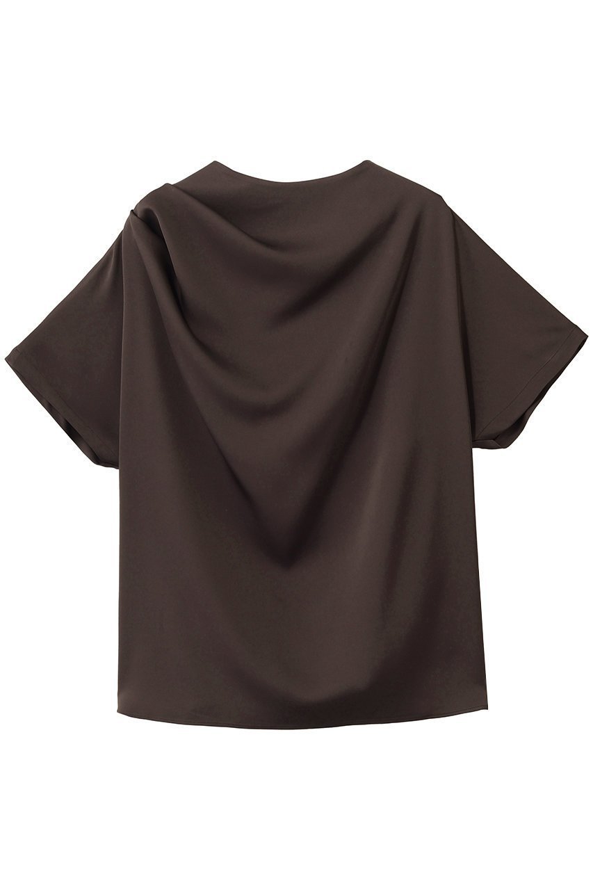 【エムフィル/M Fil】のストレッチWサテン ドレープブラウス インテリア・キッズ・メンズ・レディースファッション・服の通販 founy(ファニー) 　ファッション　Fashion　レディースファッション　Fashion for Women　トップス・カットソー　Cut & Sew Tops　シャツ・ブラウス・オフィスカジュアル　Elegant Blouses & Button-Ups　アシンメトリー　Asymmetrical Style　サテン　Satin, Glossy Fabric　ショート　Short, Short Length　シンプル　Simple, Minimal　ストレッチ　Stretch, Stretchy Fabric　スリーブ　Sleeve, Long Sleeve / Short Sleeve　エレガント 上品　Elegant　ダークブラウン|ID: prp329100004904867 ipo3291000000036716001