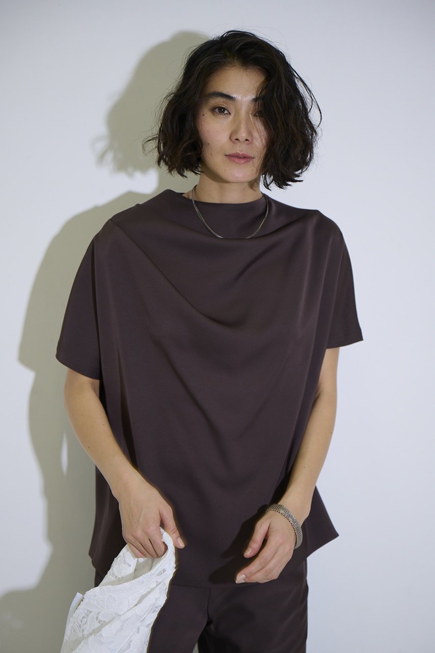 【エムフィル/M Fil】のストレッチWサテン ドレープブラウス 人気、トレンドファッション・服の通販 founy(ファニー) 　ファッション　Fashion　レディースファッション　Fashion for Women　トップス・カットソー　Cut & Sew Tops　シャツ・ブラウス・オフィスカジュアル　Elegant Blouses & Button-Ups　アシンメトリー　Asymmetrical Style　サテン　Satin, Glossy Fabric　ショート　Short, Short Length　シンプル　Simple, Minimal　ストレッチ　Stretch, Stretchy Fabric　スリーブ　Sleeve, Long Sleeve / Short Sleeve　エレガント 上品　Elegant　other-8|ID: prp329100004904867 ipo3291000000036716008