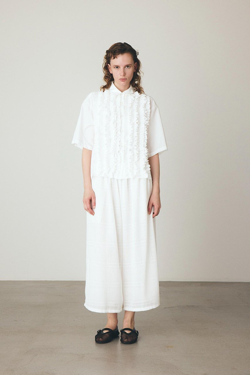 【その他のブランド/Other】のギャザーフリルブラウス 人気、トレンドファッション・服の通販 founy(ファニー) 　ファッション　Fashion　レディースファッション　Fashion for Women　トップス・カットソー　Cut & Sew Tops　シャツ・ブラウス・オフィスカジュアル　Elegant Blouses & Button-Ups　インナー　Innerwear　ギャザー　Gathered, Ruffled　ショート　Short, Short Length　シンプル　Simple, Minimal　ジャケット　Jacket, Outerwear　スラックス　Slacks, Dress Pants　スリーブ　Sleeve, Long Sleeve / Short Sleeve　デニム　Denim, Jeans Material　フリル　Frill, Ruffle　ブロード　Broadcloth, Fine Cotton　ボトム　Bottoms, Lower Wear　エレガント 上品　Elegant　other-6|ID: prp329100004904881 ipo3291000000036716193