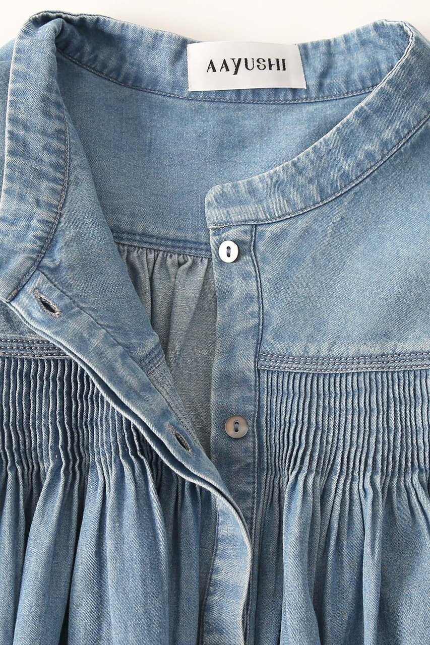【アユーシ/AAYUSHI】のデニムピンタックブラウス 人気、トレンドファッション・服の通販 founy(ファニー) 　ファッション　Fashion　レディースファッション　Fashion for Women　トップス・カットソー　Cut & Sew Tops　シャツ・ブラウス・オフィスカジュアル　Elegant Blouses & Button-Ups　インド　Indian Textile　エレガント 上品　Elegant　クラシック　Classic, Timeless Style　スリーブ　Sleeve, Long Sleeve / Short Sleeve　デニム　Denim, Jeans Material　ドレープ　Drape, Draping Fabric　バランス　Balance, Style Balance　フレア　Flare, Flared　モダン　Modern, Contemporary　ヨーク　Yoke, Yoke Design　ロング　Long, Long-Length　other-4|ID: prp329100004904898 ipo3291000000036716474