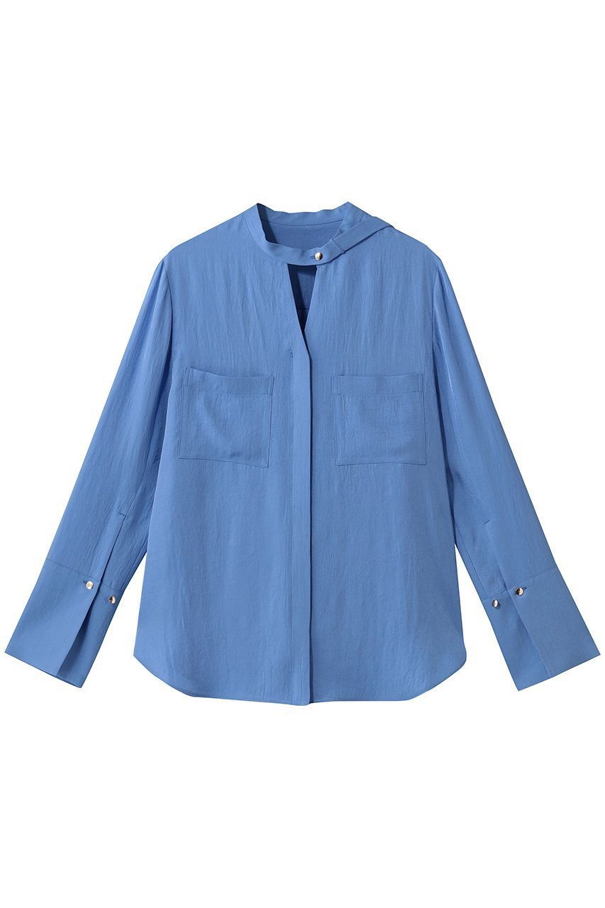 【アルアバイル/allureville】のブライトツイルアシメボウブラウス インテリア・キッズ・メンズ・レディースファッション・服の通販 founy(ファニー) 　ファッション　Fashion　レディースファッション　Fashion for Women　トップス・カットソー　Cut & Sew Tops　シャツ・ブラウス・オフィスカジュアル　Elegant Blouses & Button-Ups　おすすめ　Recommended / Our Picks　アシンメトリー　Asymmetrical Style　インナー　Innerwear　ジャケット　Jacket, Outerwear　スリーブ　Sleeve, Long Sleeve / Short Sleeve　デニム　Denim, Jeans Material　ロング　Long, Long-Length　エレガント 上品　Elegant　ブルー|ID: prp329100004904922 ipo3291000000036716702