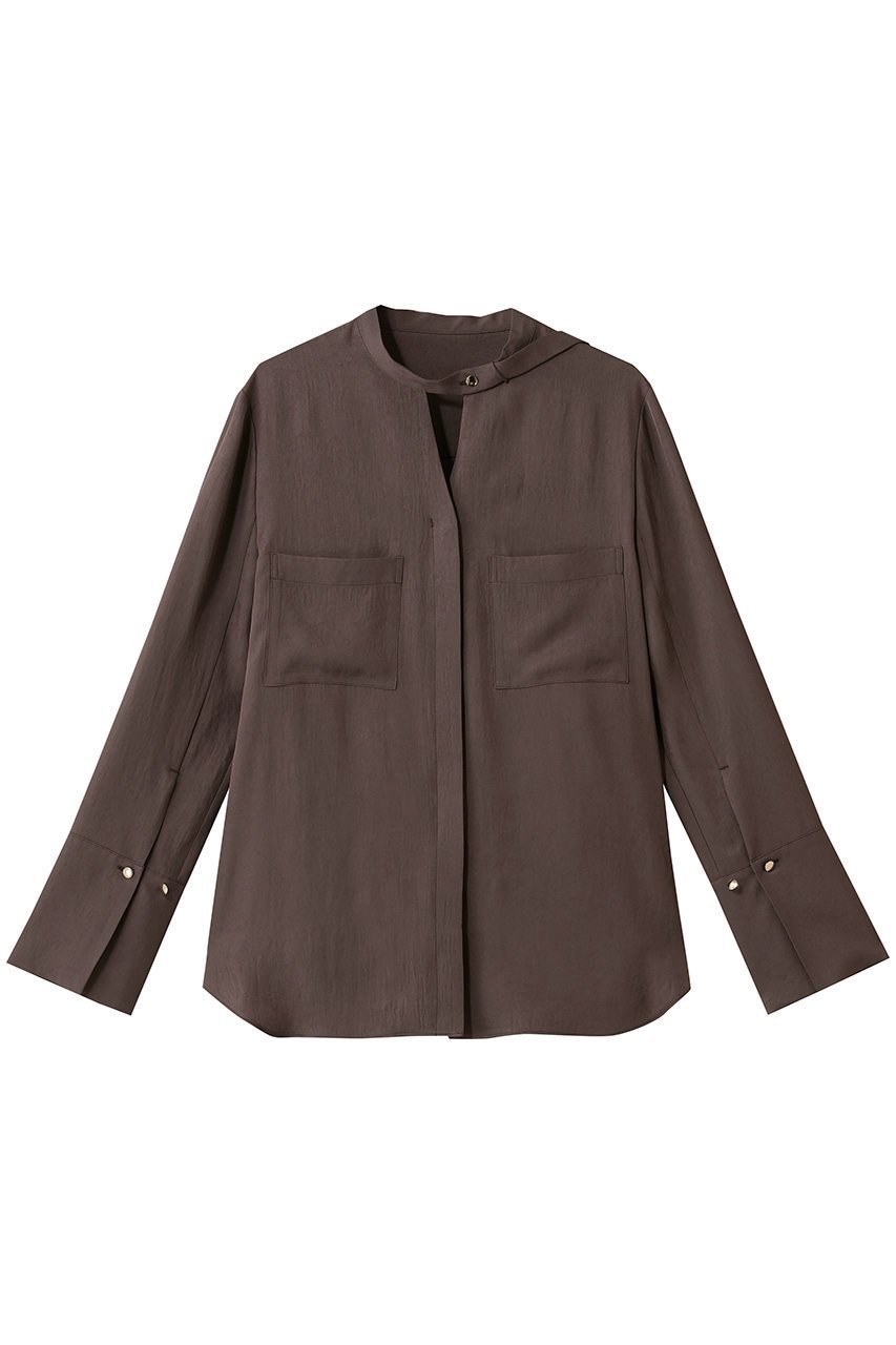 【アルアバイル/allureville】のブライトツイルアシメボウブラウス インテリア・キッズ・メンズ・レディースファッション・服の通販 founy(ファニー) 　ファッション　Fashion　レディースファッション　Fashion for Women　トップス・カットソー　Cut & Sew Tops　シャツ・ブラウス・オフィスカジュアル　Elegant Blouses & Button-Ups　おすすめ　Recommended / Our Picks　アシンメトリー　Asymmetrical Style　インナー　Innerwear　ジャケット　Jacket, Outerwear　スリーブ　Sleeve, Long Sleeve / Short Sleeve　デニム　Denim, Jeans Material　ロング　Long, Long-Length　エレガント 上品　Elegant　ブラウン|ID: prp329100004904922 ipo3291000000036716703