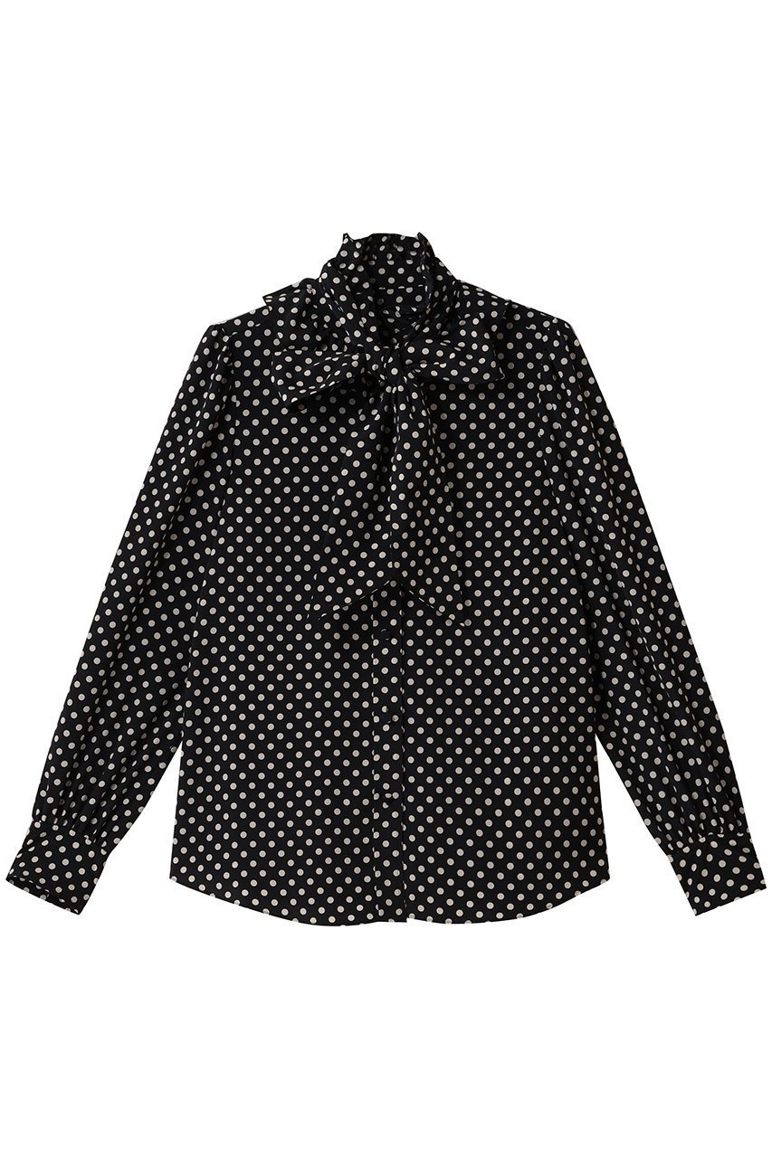 【アルアバイル/allureville】の【Loulou Willoughby】デシンドットフリルボウタイBL A インテリア・キッズ・メンズ・レディースファッション・服の通販 founy(ファニー) 　ファッション　Fashion　レディースファッション　Fashion for Women　トップス・カットソー　Cut & Sew Tops　シャツ・ブラウス・オフィスカジュアル　Elegant Blouses & Button-Ups　スリーブ　Sleeve, Long Sleeve / Short Sleeve　ドット　Polka Dot, Dot Pattern　フリル　Frill, Ruffle　ロング　Long, Long-Length　エレガント 上品　Elegant　ブラック|ID: prp329100004904923 ipo3291000000036716711