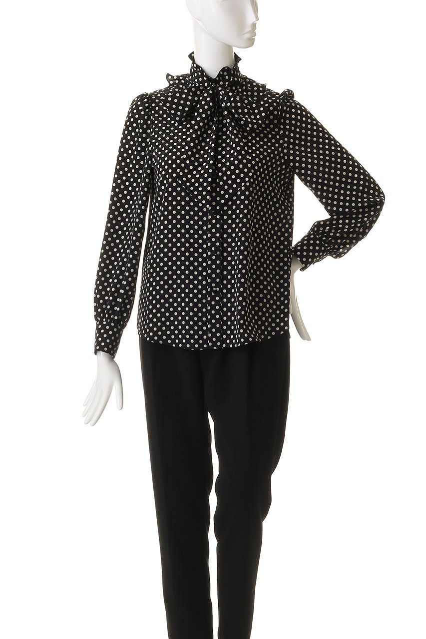 【アルアバイル/allureville】の【Loulou Willoughby】デシンドットフリルボウタイBL A 人気、トレンドファッション・服の通販 founy(ファニー) 　ファッション　Fashion　レディースファッション　Fashion for Women　トップス・カットソー　Cut & Sew Tops　シャツ・ブラウス・オフィスカジュアル　Elegant Blouses & Button-Ups　スリーブ　Sleeve, Long Sleeve / Short Sleeve　ドット　Polka Dot, Dot Pattern　フリル　Frill, Ruffle　ロング　Long, Long-Length　エレガント 上品　Elegant　other-2|ID: prp329100004904923 ipo3291000000036746976