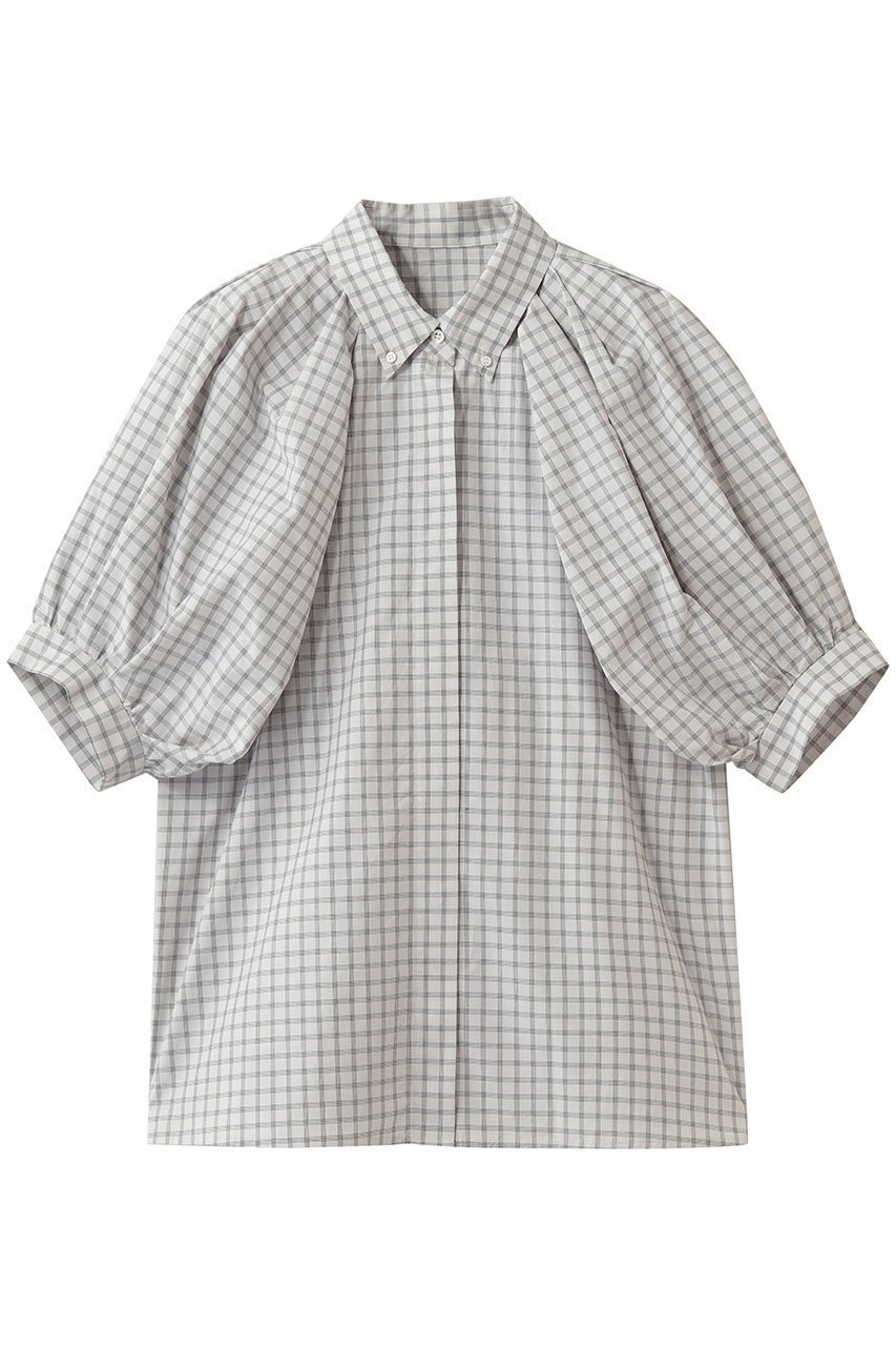 【ハー/HER.】のショルダータックチェックブラウス インテリア・キッズ・メンズ・レディースファッション・服の通販 founy(ファニー) 　ファッション　Fashion　レディースファッション　Fashion for Women　トップス・カットソー　Cut & Sew Tops　シャツ・ブラウス・オフィスカジュアル　Elegant Blouses & Button-Ups　ショート　Short, Short Length　シンプル　Simple, Minimal　スリーブ　Sleeve, Long Sleeve / Short Sleeve　ダウン　Down, Puffer　チェック　Check, Plaid, Tartan　デニム　Denim, Jeans Material　モノトーン　Monotone, Black and White　夏　Summer　ベージュ|ID: prp329100004904940 ipo3291000000036716854