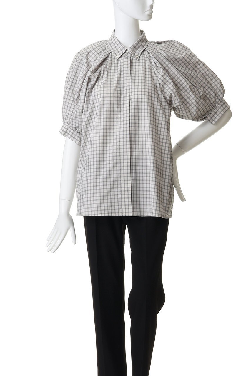 【ハー/HER.】のショルダータックチェックブラウス 人気、トレンドファッション・服の通販 founy(ファニー) 　ファッション　Fashion　レディースファッション　Fashion for Women　トップス・カットソー　Cut & Sew Tops　シャツ・ブラウス・オフィスカジュアル　Elegant Blouses & Button-Ups　ショート　Short, Short Length　シンプル　Simple, Minimal　スリーブ　Sleeve, Long Sleeve / Short Sleeve　ダウン　Down, Puffer　チェック　Check, Plaid, Tartan　デニム　Denim, Jeans Material　モノトーン　Monotone, Black and White　夏　Summer　other-2|ID: prp329100004904940 ipo3291000000036716855