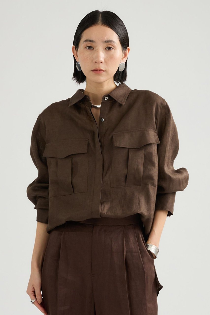 【カオス/Chaos】のミュラリネンシャツ インテリア・キッズ・メンズ・レディースファッション・服の通販 founy(ファニー) 　ファッション　Fashion　レディースファッション　Fashion for Women　トップス・カットソー　Cut & Sew Tops　シャツ・ブラウス・オフィスカジュアル　Elegant Blouses & Button-Ups　おすすめ　Recommended / Our Picks　スリット　Slit, Slit Detail　スリーブ　Sleeve, Long Sleeve / Short Sleeve　セットアップ　Set-Up, Coordinated Outfit　フロント　Front, Front Design　ポケット　Pocket, Pocket Detail　リラックス　Relax, Relaxed Fit　ロング　Long, Long-Length　吸水　Absorbent, Quick-Dry　ダークブラウン|ID: prp329100004904958 ipo3291000000036717177