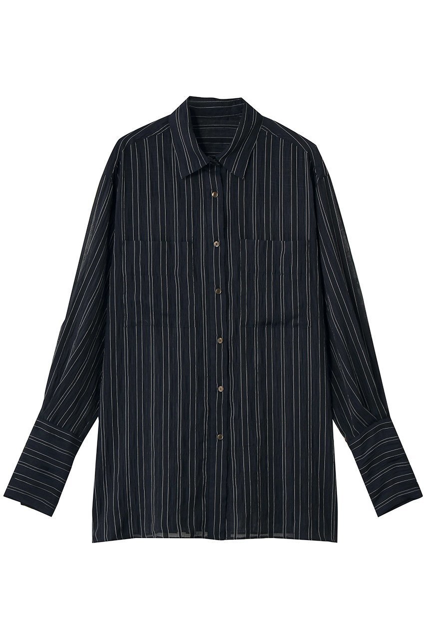 【ウーア/Uhr】のシアー シャツ インテリア・キッズ・メンズ・レディースファッション・服の通販 founy(ファニー) 　ファッション　Fashion　レディースファッション　Fashion for Women　トップス・カットソー　Cut & Sew Tops　シャツ・ブラウス・オフィスカジュアル　Elegant Blouses & Button-Ups　シアー　Sheer, See-Through　ストライプ　Stripe, Striped Pattern　スリーブ　Sleeve, Long Sleeve / Short Sleeve　ロング　Long, Long-Length　夏　Summer　春　Spring　S/S・春夏　SS, Spring/Summer, Warm Season　ネイビー|ID: prp329100004904973 ipo3291000000036717456