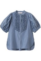 【マリリンムーン/MARILYN MOON】のモダンタックフリルボリュームスリーブブラウス 人気、トレンドファッション・服の通販 founy(ファニー) ファッション Fashion レディースファッション Fashion for Women トップス・カットソー Cut & Sew Tops シャツ・ブラウス・オフィスカジュアル Elegant Blouses & Button-Ups ボリューム袖・フリルスリーブブラウス Voluminous & Ruffle Sleeves / Puffy Sleeve Tops アクセサリー Fashion Accessories ショート Short, Short Length スリーブ Sleeve, Long Sleeve / Short Sleeve バランス Balance, Style Balance 夏 Summer 新作・新入荷 New Arrivals / New In thumbnail ネイビー×ホワイト|ID: prp329100004904980 ipo3291000000036717538