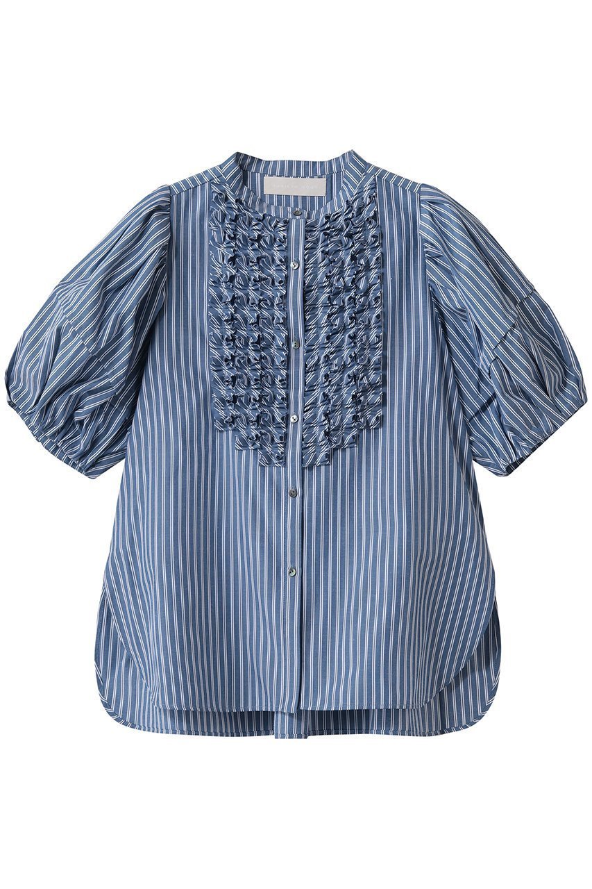 【マリリンムーン/MARILYN MOON】のモダンタックフリルボリュームスリーブブラウス インテリア・キッズ・メンズ・レディースファッション・服の通販 founy(ファニー) 　ファッション　Fashion　レディースファッション　Fashion for Women　トップス・カットソー　Cut & Sew Tops　シャツ・ブラウス・オフィスカジュアル　Elegant Blouses & Button-Ups　ボリューム袖・フリルスリーブブラウス　Voluminous & Ruffle Sleeves / Puffy Sleeve Tops　アクセサリー　Fashion Accessories　ショート　Short, Short Length　スリーブ　Sleeve, Long Sleeve / Short Sleeve　バランス　Balance, Style Balance　夏　Summer　新作・新入荷　New Arrivals / New In　ネイビー×ホワイト|ID: prp329100004904980 ipo3291000000036717538