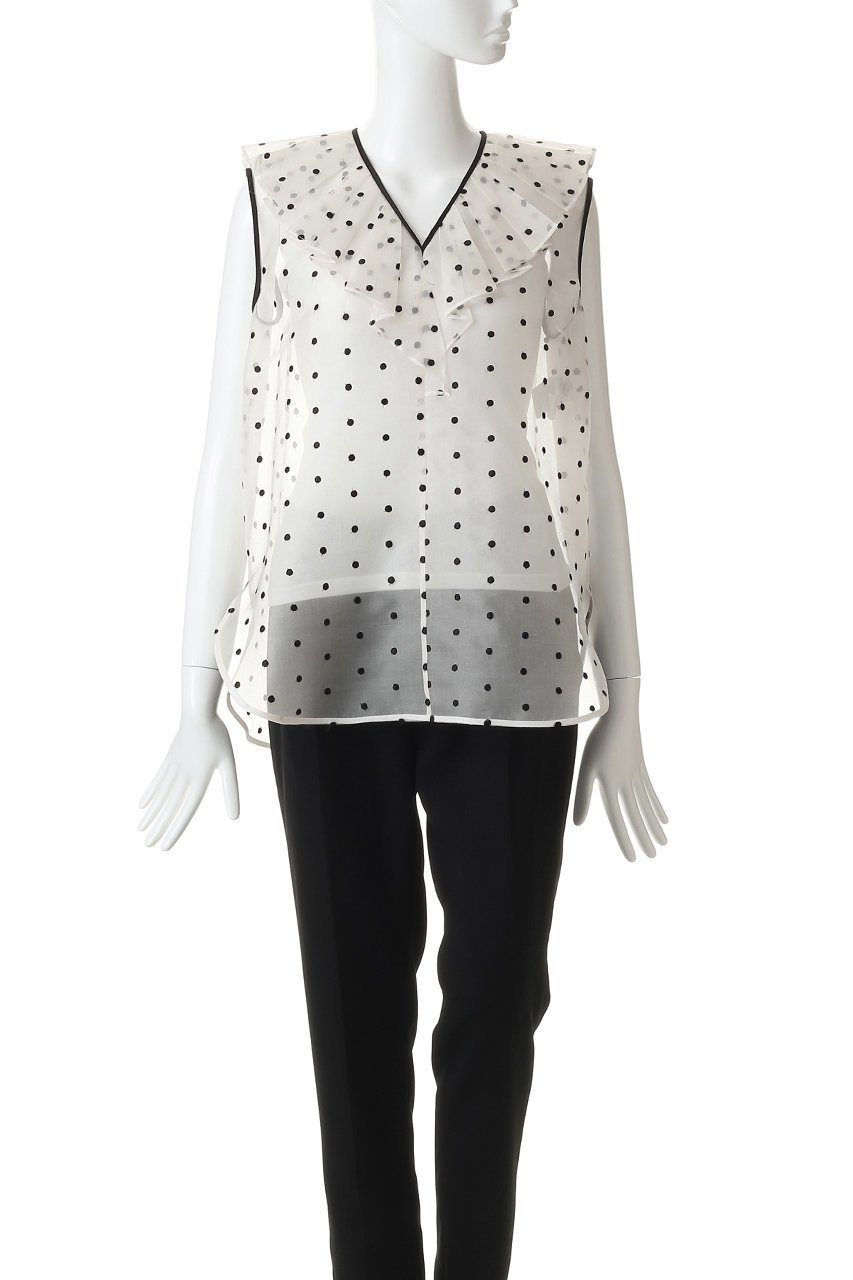 【デパリエ/DEPAREILLE】のドットオーガンジースリーブブラウス 人気、トレンドファッション・服の通販 founy(ファニー) 　ファッション　Fashion　レディースファッション　Fashion for Women　トップス・カットソー　Cut & Sew Tops　キャミソール&ノースリーブ　Camisoles & Sleeveless Tops　シャツ・ブラウス・オフィスカジュアル　Elegant Blouses & Button-Ups　おすすめ　Recommended / Our Picks　オーガンジー　Organza Fabric　カーディガン　Cardigan, Knitwear　シルク　Silk, 100% Silk　ジャケット　Jacket, Outerwear　デニム　Denim, Jeans Material　ドット　Polka Dot, Dot Pattern　ノースリーブ　Sleeveless, No-Sleeve　パーティ　Party, Party Style　フェミニン　Feminine, Girly　フリル　Frill, Ruffle　other-2|ID: prp329100004904982 ipo3291000000036717559