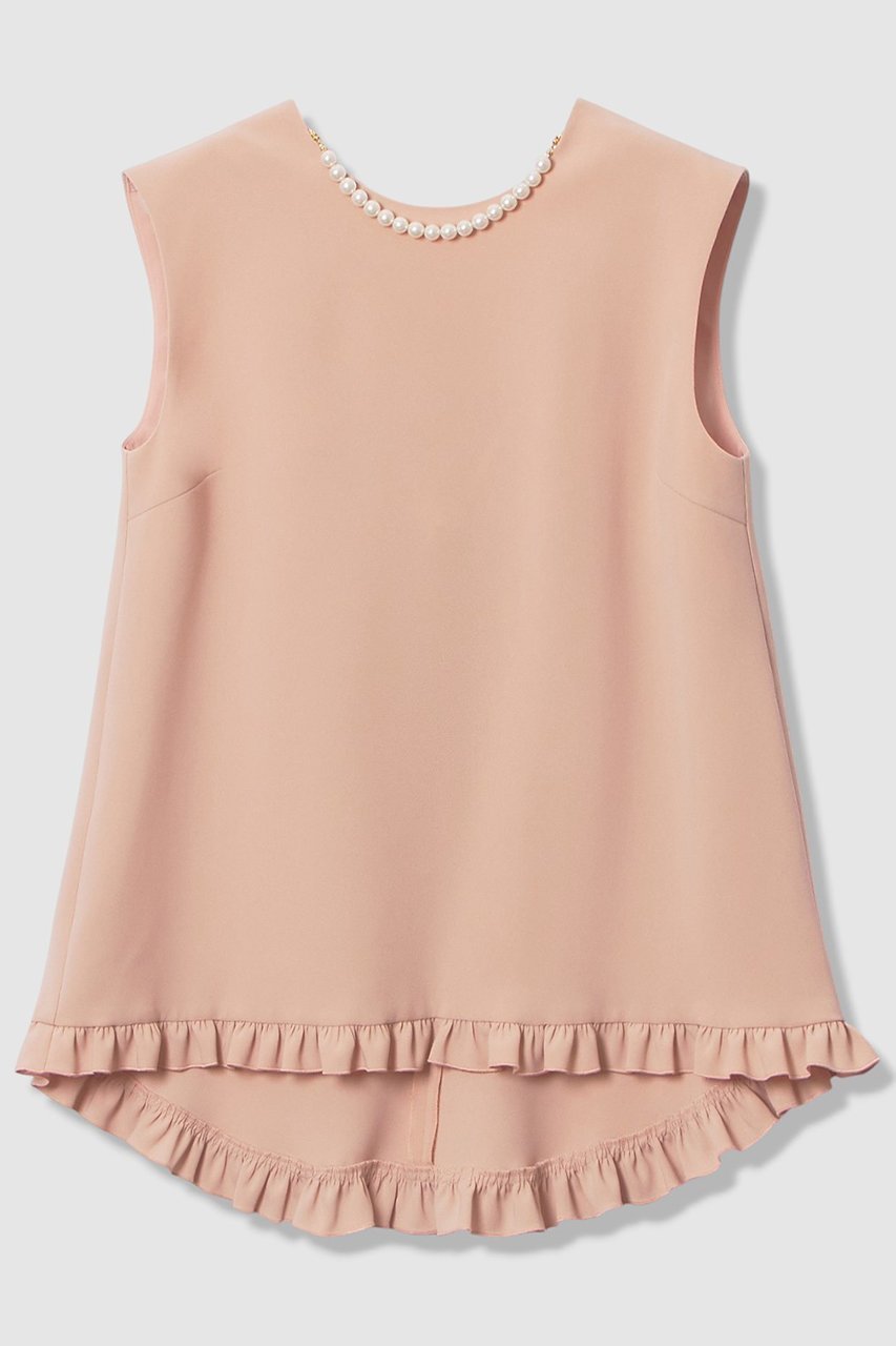 【アルアバイル/allureville】の【LOULOU WILLOUGHBY】パールネックレス付きフリルブラウス インテリア・キッズ・メンズ・レディースファッション・服の通販 founy(ファニー) 　ファッション　Fashion　レディースファッション　Fashion for Women　トップス・カットソー　Cut & Sew Tops　キャミソール&ノースリーブ　Camisoles & Sleeveless Tops　シャツ・ブラウス・オフィスカジュアル　Elegant Blouses & Button-Ups　ジュエリー　Jewelry　ネックレス　Necklaces & Pendants　アクセサリー　Fashion Accessories　ダブル　Double, Double-Breasted　ネックレス　Necklace, Pendant Necklace　ノースリーブ　Sleeveless, No-Sleeve　パール　Pearl, Pearl Accent　フリル　Frill, Ruffle　フレア　Flare, Flared　ピンク|ID: prp329100004904986 ipo3291000000036717584