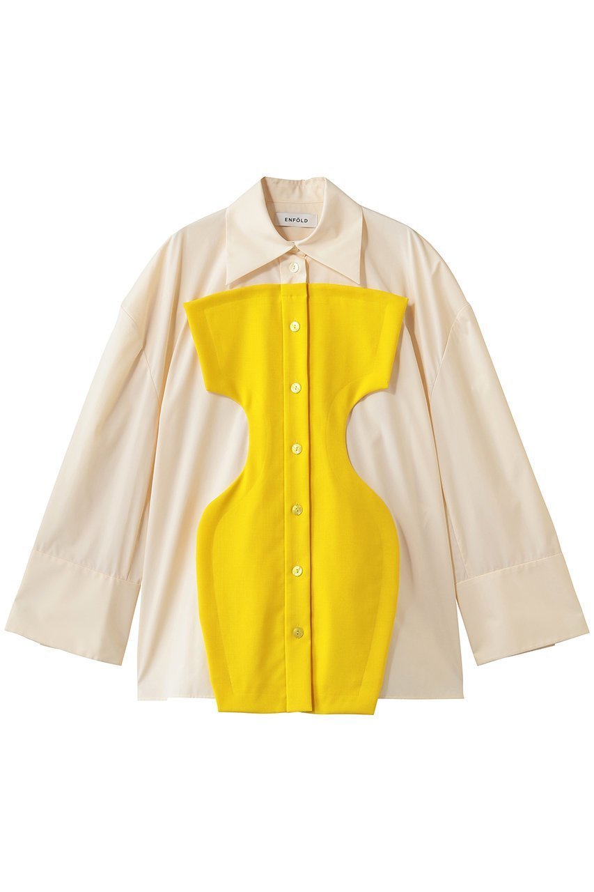 【エンフォルド/ENFOLD】のSILHOUETTE BIG SHIRT インテリア・キッズ・メンズ・レディースファッション・服の通販 founy(ファニー) 　ファッション　Fashion　レディースファッション　Fashion for Women　トップス・カットソー　Cut & Sew Tops　シャツ・ブラウス・オフィスカジュアル　Elegant Blouses & Button-Ups　おすすめ　Recommended / Our Picks　シェイプ　Shape, Slim Fit　スリーブ　Sleeve, Long Sleeve / Short Sleeve　セットアップ　Set-Up, Coordinated Outfit　バランス　Balance, Style Balance　プリーツ　Pleats, Pleated　ロング　Long, Long-Length　ライトイエロー|ID: prp329100004904987 ipo3291000000036717593