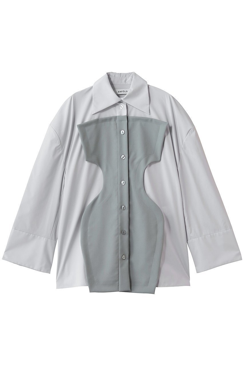 【エンフォルド/ENFOLD】のSILHOUETTE BIG SHIRT インテリア・キッズ・メンズ・レディースファッション・服の通販 founy(ファニー) 　ファッション　Fashion　レディースファッション　Fashion for Women　トップス・カットソー　Cut & Sew Tops　シャツ・ブラウス・オフィスカジュアル　Elegant Blouses & Button-Ups　おすすめ　Recommended / Our Picks　シェイプ　Shape, Slim Fit　スリーブ　Sleeve, Long Sleeve / Short Sleeve　セットアップ　Set-Up, Coordinated Outfit　バランス　Balance, Style Balance　プリーツ　Pleats, Pleated　ロング　Long, Long-Length　ライトグレー|ID: prp329100004904987 ipo3291000000036717594