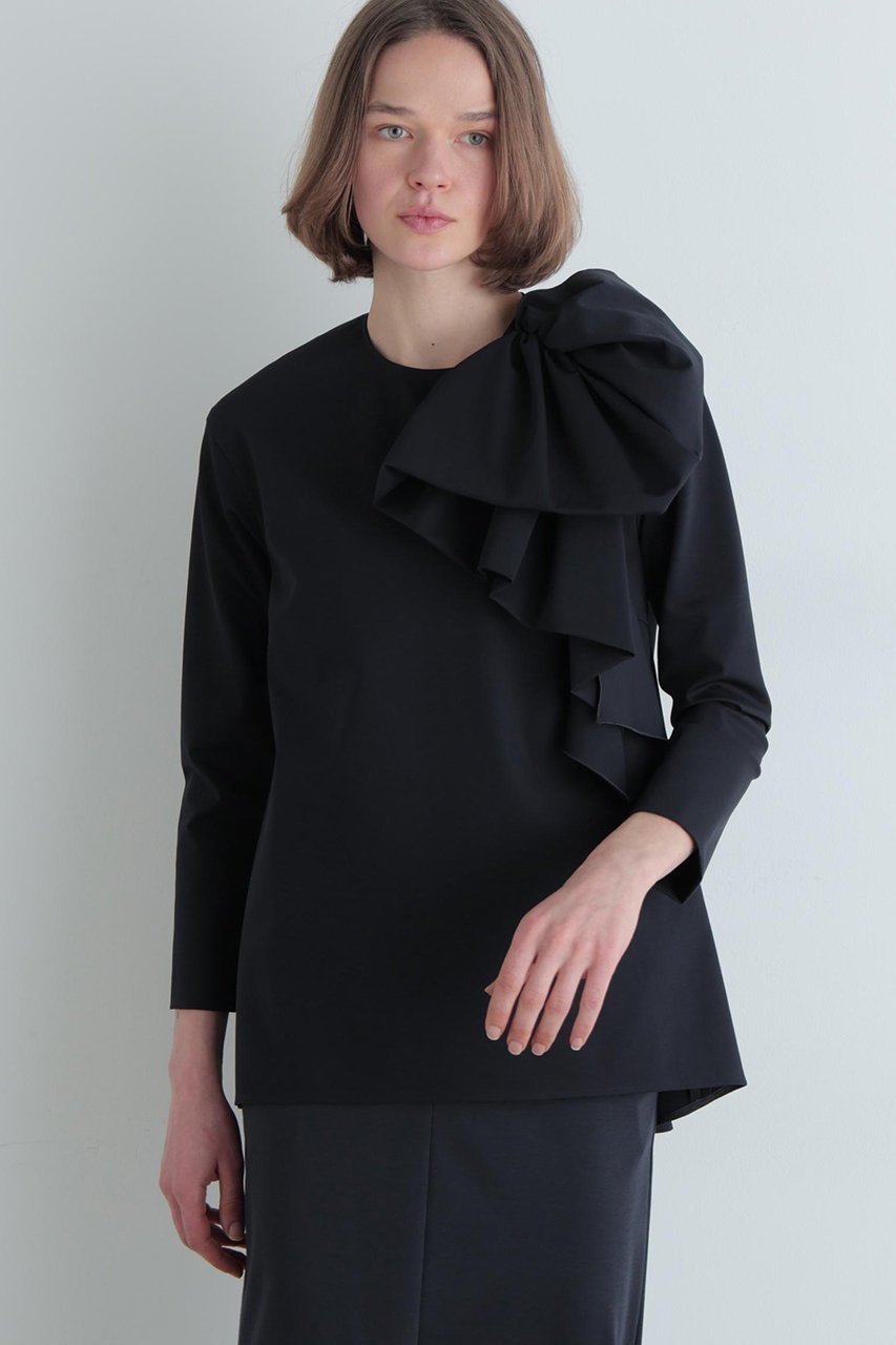 【ル フィル/LE PHIL】のハイストポンチリボンモチーブラウス 人気、トレンドファッション・服の通販 founy(ファニー) 　ファッション　Fashion　レディースファッション　Fashion for Women　トップス・カットソー　Cut & Sew Tops　シャツ・ブラウス・オフィスカジュアル　Elegant Blouses & Button-Ups　シンプル　Simple, Minimal　ストレート　Straight, Straight Cut　スリーブ　Sleeve, Long Sleeve / Short Sleeve　セットアップ　Set-Up, Coordinated Outfit　ドレープ　Drape, Draping Fabric　フォルム　Silhouette, Form　フレア　Flare, Flared　フロント　Front, Front Design　リボン　Ribbon, Bow　ロング　Long, Long-Length　ワイド　Wide, Wide Fit　エレガント 上品　Elegant　other-2|ID: prp329100004905014 ipo3291000000036717838