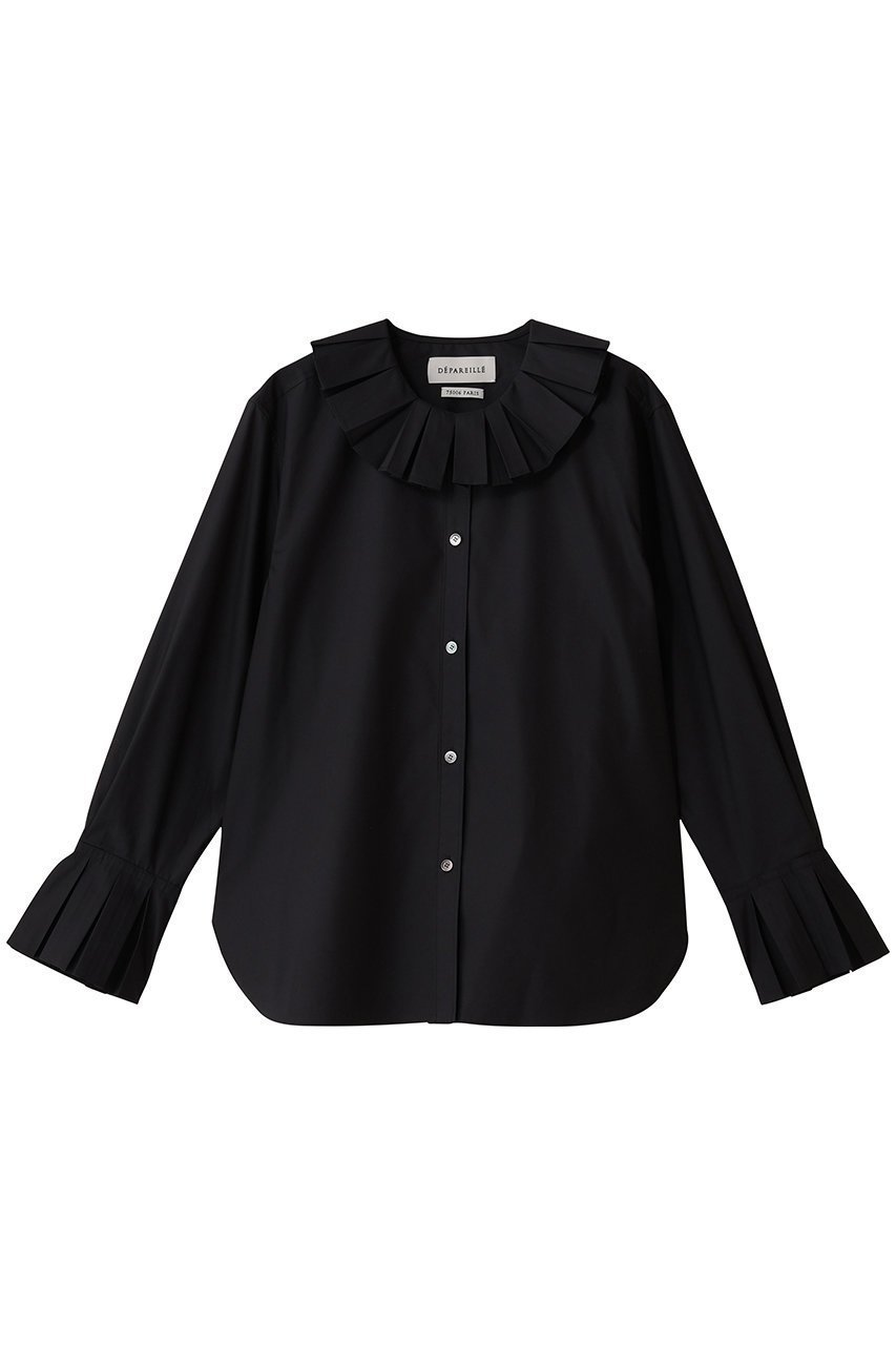 【デパリエ/DEPAREILLE】のコットンポリプリーツブラウス インテリア・キッズ・メンズ・レディースファッション・服の通販 founy(ファニー) 　ファッション　Fashion　レディースファッション　Fashion for Women　トップス・カットソー　Cut & Sew Tops　シャツ・ブラウス・オフィスカジュアル　Elegant Blouses & Button-Ups　おすすめ　Recommended / Our Picks　カフス　Cuff Design　カーディガン　Cardigan, Knitwear　ジャケット　Jacket, Outerwear　スリーブ　Sleeve, Long Sleeve / Short Sleeve　プリーツ　Pleats, Pleated　ロング　Long, Long-Length　ブラック|ID: prp329100004905036 ipo3291000000036718066