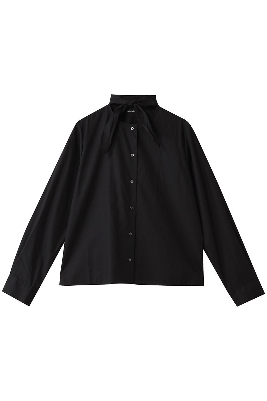 【ミズイロ インド/mizuiro ind】のリボンタイシャツ インテリア・キッズ・メンズ・レディースファッション・服の通販 founy(ファニー) 　ファッション　Fashion　レディースファッション　Fashion for Women　トップス・カットソー　Cut & Sew Tops　シャツ・ブラウス・オフィスカジュアル　Elegant Blouses & Button-Ups　ショート　Short, Short Length　シンプル　Simple, Minimal　スリーブ　Sleeve, Long Sleeve / Short Sleeve　トレンド　Trend, Trending Now　フレア　Flare, Flared　ボトム　Bottoms, Lower Wear　リボン　Ribbon, Bow　ロング　Long, Long-Length　ワイド　Wide, Wide Fit　エレガント 上品　Elegant　black|ID: prp329100004905039 ipo3291000000036718095