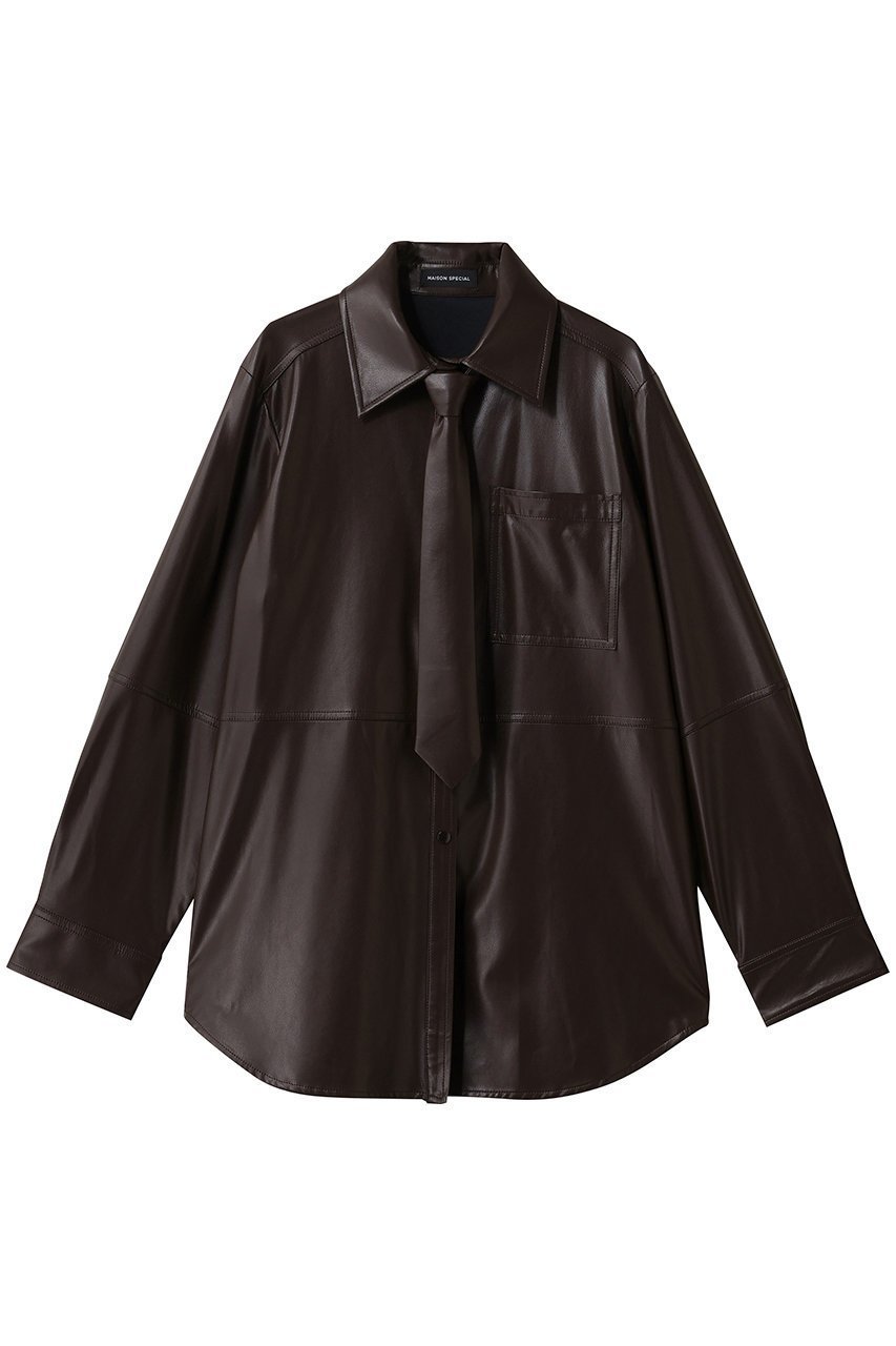 【メゾンスペシャル/MAISON SPECIAL】のsynthetic Leather Tie Shirt/フェイクレザーネクタイシャツ インテリア・キッズ・メンズ・レディースファッション・服の通販 founy(ファニー) 　ファッション　Fashion　レディースファッション　Fashion for Women　トップス・カットソー　Cut & Sew Tops　シャツ・ブラウス・オフィスカジュアル　Elegant Blouses & Button-Ups　インナー　Innerwear　スリーブ　Sleeve, Long Sleeve / Short Sleeve　フェイクレザー　Faux Leather, PU Leather　マニッシュ　Mannish, Boyish　ロング　Long, Long-Length　エレガント 上品　Elegant　冬　Winter / This Winter　BRN(ブラウン)|ID: prp329100004905068 ipo3291000000036718349