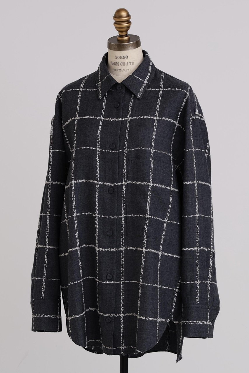 【ヒューエルミュージアム/hueLe Museum】の【hLM】ウールチェックブラウス インテリア・キッズ・メンズ・レディースファッション・服の通販 founy(ファニー) ファッション Fashion レディースファッション Fashion for Women トップス・カットソー Cut & Sew Tops シャツ・ブラウス・オフィスカジュアル Elegant Blouses & Button-Ups カーディガン Cardigan, Knitwear ジャケット Jacket, Outerwear スリーブ Sleeve, Long Sleeve / Short Sleeve チェック Check, Plaid, Tartan モダン Modern, Contemporary ロング Long, Long-Length エレガント 上品 Elegant グレー|ID: prp329100004905083 ipo3291000000036718473