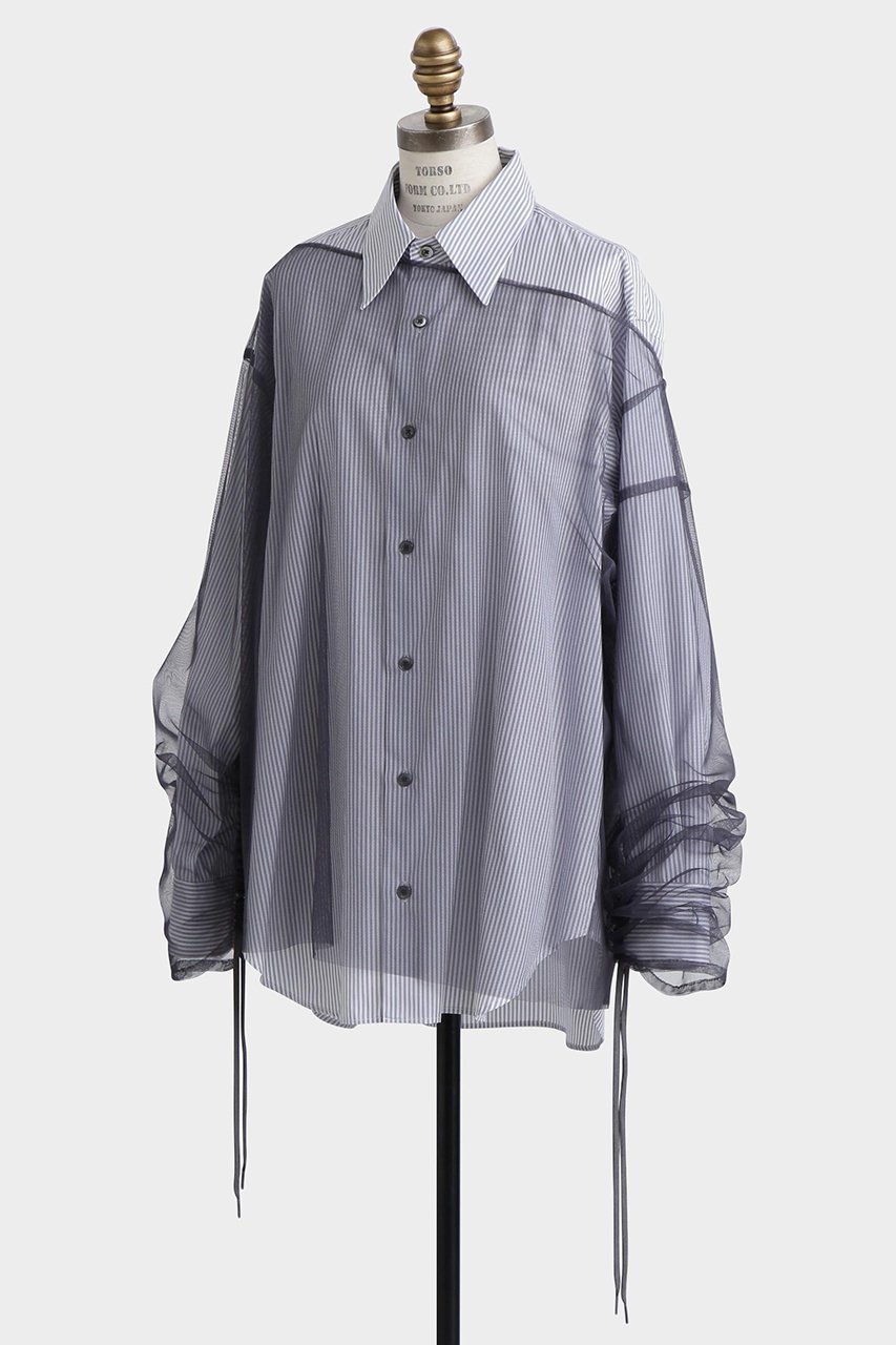 【ヒューエルミュージアム/hueLe Museum】の【STUMBLY】Sheer Organdy Combi Shirts インテリア・キッズ・メンズ・レディースファッション・服の通販 founy(ファニー) 　ファッション　Fashion　レディースファッション　Fashion for Women　トップス・カットソー　Cut & Sew Tops　シャツ・ブラウス・オフィスカジュアル　Elegant Blouses & Button-Ups　スピンドル　Spindle, Drawcord　スリーブ　Sleeve, Long Sleeve / Short Sleeve　チュール　Tulip, Tulip Motif　ドレス　Dress, One-Piece　マニッシュ　Mannish, Boyish　メンズ　Men's, Menswear　ロング　Long, Long-Length　グレー|ID: prp329100004905192 ipo3291000000036719428