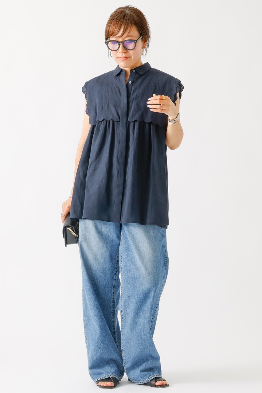 【デザイン ワークス/DESIGN WORKS】のリネンスカラップノースリーブシャツ 人気、トレンドファッション・服の通販 founy(ファニー) 　ファッション　Fashion　レディースファッション　Fashion for Women　トップス・カットソー　Cut & Sew Tops　キャミソール&ノースリーブ　Camisoles & Sleeveless Tops　シャツ・ブラウス・オフィスカジュアル　Elegant Blouses & Button-Ups　おすすめ　Recommended / Our Picks　ギャザー　Gathered, Ruffled　シアー　Sheer, See-Through　シンプル　Simple, Minimal　スカラップ　Scallop, Scalloped Edge　ノースリーブ　Sleeveless, No-Sleeve　ボトム　Bottoms, Lower Wear　ヨーク　Yoke, Yoke Design　リネン　Linen, Linen Fabric　other-3|ID: prp329100004905332 ipo3291000000036720698