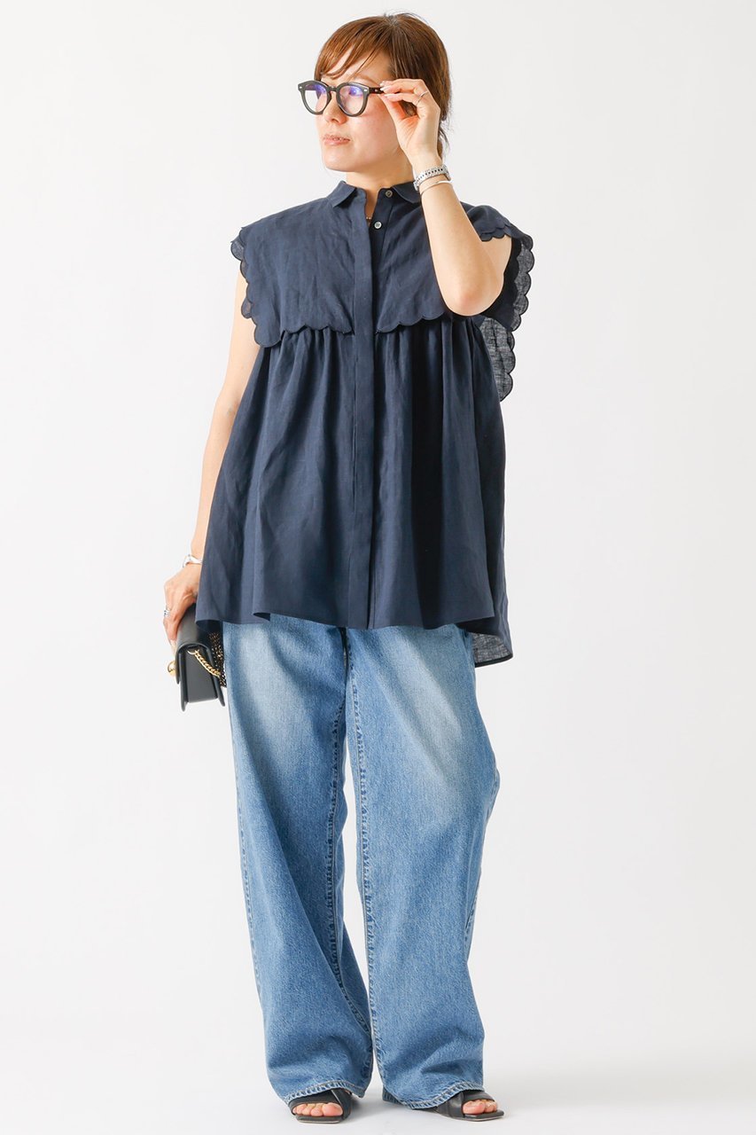 【デザイン ワークス/DESIGN WORKS】のリネンスカラップノースリーブシャツ 人気、トレンドファッション・服の通販 founy(ファニー) 　ファッション　Fashion　レディースファッション　Fashion for Women　トップス・カットソー　Cut & Sew Tops　キャミソール&ノースリーブ　Camisoles & Sleeveless Tops　シャツ・ブラウス・オフィスカジュアル　Elegant Blouses & Button-Ups　おすすめ　Recommended / Our Picks　ギャザー　Gathered, Ruffled　シアー　Sheer, See-Through　シンプル　Simple, Minimal　スカラップ　Scallop, Scalloped Edge　ノースリーブ　Sleeveless, No-Sleeve　ボトム　Bottoms, Lower Wear　ヨーク　Yoke, Yoke Design　リネン　Linen, Linen Fabric　other-4|ID: prp329100004905332 ipo3291000000036720699