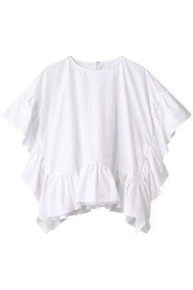 【デザイン ワークス/DESIGN WORKS】のBEAUVET ヘムラッフルポンチブラウス 人気、トレンドファッション・服の通販 founy(ファニー) ファッション Fashion レディースファッション Fashion for Women トップス・カットソー Cut & Sew Tops シャツ・ブラウス・オフィスカジュアル Elegant Blouses & Button-Ups ショート Short, Short Length スリーブ Sleeve, Long Sleeve / Short Sleeve パターン Pattern, Design Print |ID:prp329100004905335