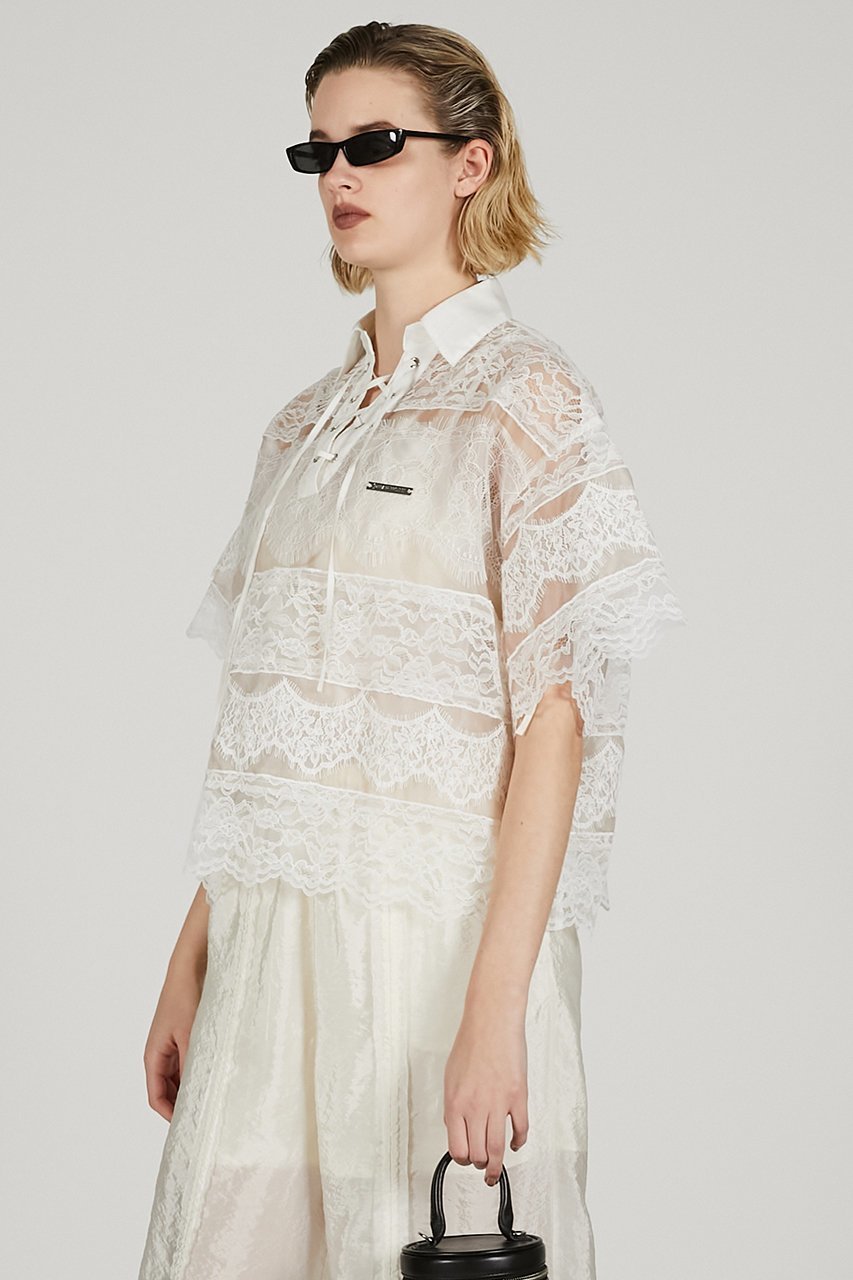 【プランク プロジェクト/PRANK PROJECT】のレースラグビーシャツ / Lace Rugby Shirt 人気、トレンドファッション・服の通販 founy(ファニー) 　ファッション　Fashion　レディースファッション　Fashion for Women　トップス・カットソー　Cut & Sew Tops　シャツ・ブラウス・オフィスカジュアル　Elegant Blouses & Button-Ups　おすすめ　Recommended / Our Picks　インナー　Innerwear　ショート　Short, Short Length　スリーブ　Sleeve, Long Sleeve / Short Sleeve　デニム　Denim, Jeans Material　レース　Lace, Lace Fabric　other-8|ID: prp329100004905387 ipo3291000000036721212
