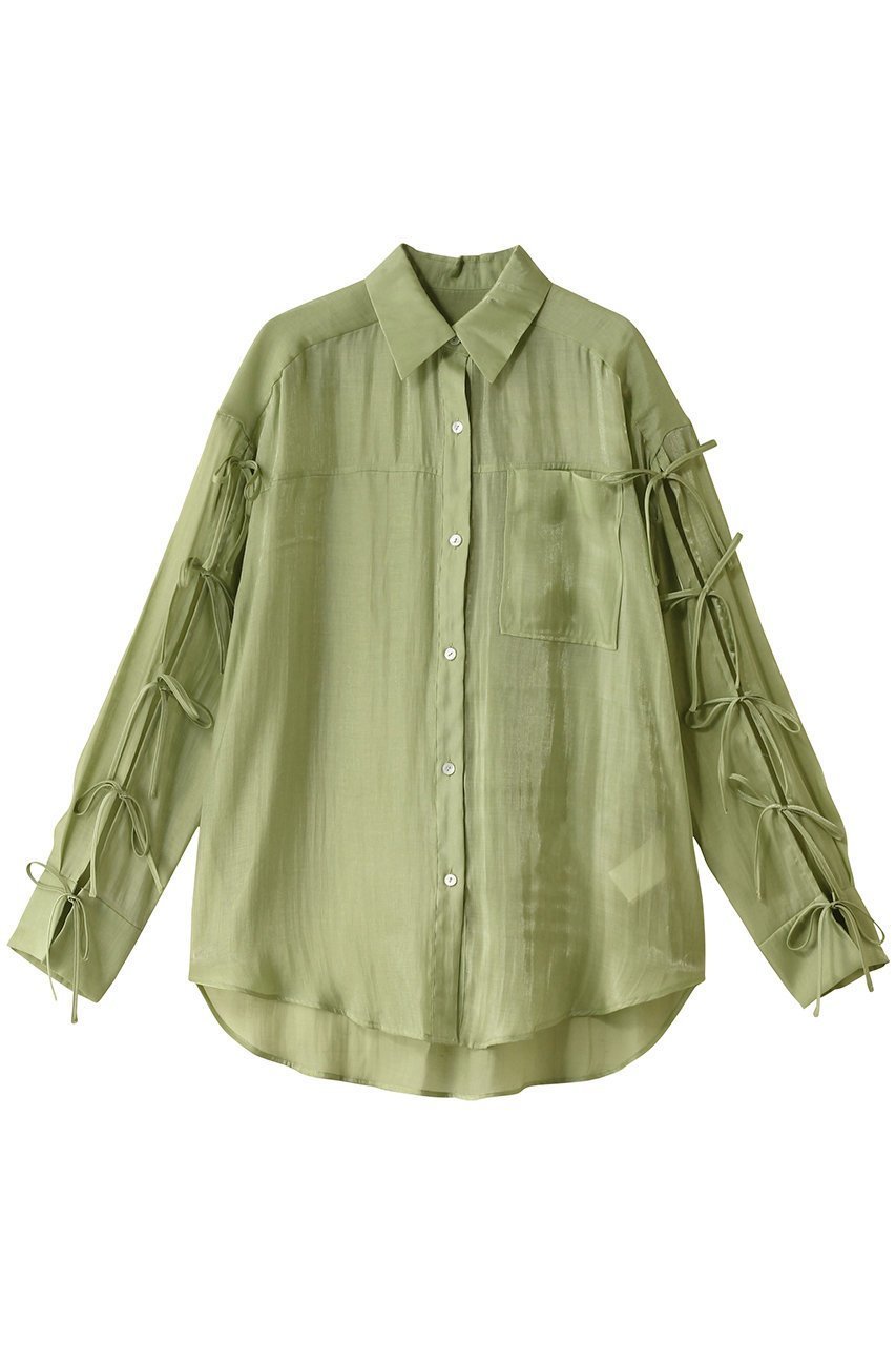 【メゾンスペシャル/MAISON SPECIAL】のOversize Shear Ribbon Shirt/オーバーシアーリボンシャツ インテリア・キッズ・メンズ・レディースファッション・服の通販 founy(ファニー) 　ファッション　Fashion　レディースファッション　Fashion for Women　トップス・カットソー　Cut & Sew Tops　シャツ・ブラウス・オフィスカジュアル　Elegant Blouses & Button-Ups　エアリー　Airy Texture　キャミソール　Camisole, Spaghetti Strap Top　スリーブ　Sleeve, Long Sleeve / Short Sleeve　タンク　Tank Top, Sleeveless Top　ポケット　Pocket, Pocket Detail　羽織　Haori, Light Jacket　リボン　Ribbon, Bow　ロング　Long, Long-Length　夏　Summer　GRN(グリーン)|ID: prp329100004905394 ipo3291000000036721285