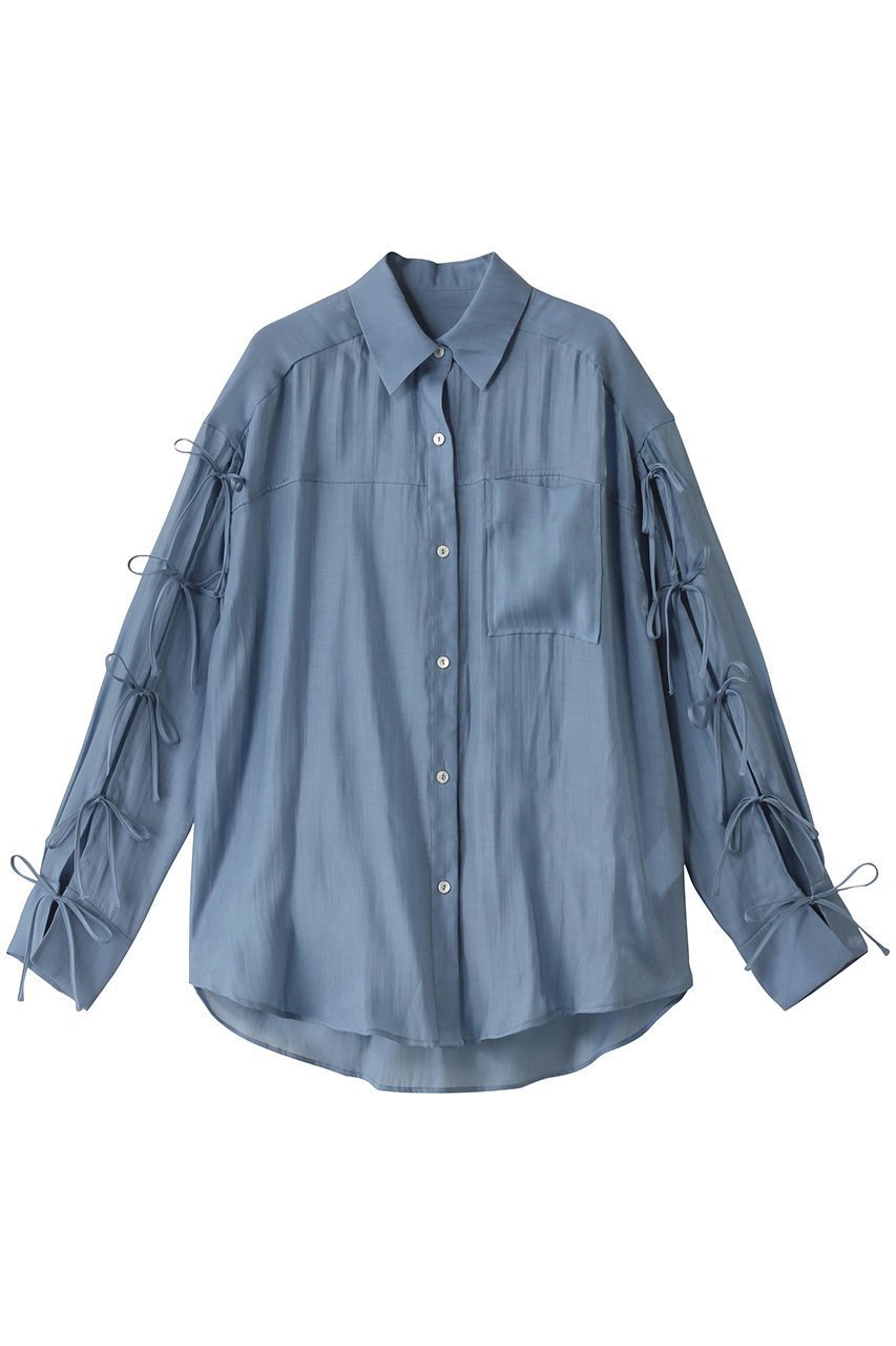 【メゾンスペシャル/MAISON SPECIAL】のOversize Shear Ribbon Shirt/オーバーシアーリボンシャツ インテリア・キッズ・メンズ・レディースファッション・服の通販 founy(ファニー) 　ファッション　Fashion　レディースファッション　Fashion for Women　トップス・カットソー　Cut & Sew Tops　シャツ・ブラウス・オフィスカジュアル　Elegant Blouses & Button-Ups　エアリー　Airy Texture　キャミソール　Camisole, Spaghetti Strap Top　スリーブ　Sleeve, Long Sleeve / Short Sleeve　タンク　Tank Top, Sleeveless Top　ポケット　Pocket, Pocket Detail　羽織　Haori, Light Jacket　リボン　Ribbon, Bow　ロング　Long, Long-Length　夏　Summer　BLU(ブルー)|ID: prp329100004905394 ipo3291000000036721286