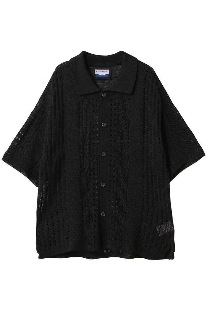 【メゾンスペシャル/MAISON SPECIAL】の【UNISEX】ニット半袖シャツ インテリア・キッズ・メンズ・レディースファッション・服の通販 founy(ファウニー) https://founy.com/ ファッション Fashion レディースファッション Fashion for Women トップス・カットソー Cut & Sew Tops ニット Knit Tops & Sweaters シャツ・ブラウス・オフィスカジュアル Elegant Blouses & Button-Ups ユニセックス Unisex, Genderless おすすめ Recommended / Our Picks インナー Innerwear ショート Short, Short Length スリーブ Sleeve, Long Sleeve / Short Sleeve エレガント 上品 Elegant 半袖 Short Sleeve, Half Sleeve 夏 Summer 透かし Cut-Out, Lacework |ID: prp329100004905420 ipo3291000000036721520
