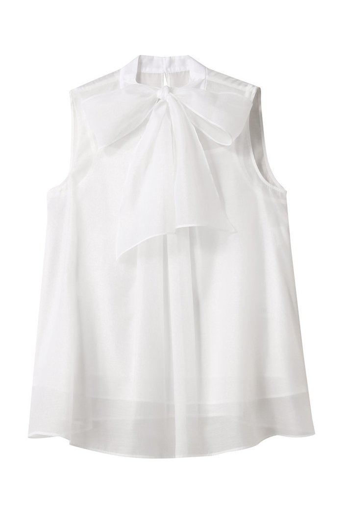 【アナイ/ANAYI】のオーガンジーリボンボウタイブラウス インテリア・キッズ・メンズ・レディースファッション・服の通販 founy(ファニー) https://founy.com/ ファッション Fashion レディースファッション Fashion for Women トップス・カットソー Cut & Sew Tops キャミソール&ノースリーブ Camisoles & Sleeveless Tops シャツ・ブラウス・オフィスカジュアル Elegant Blouses & Button-Ups エアリー Airy Texture エレガント 上品 Elegant オーガンジー Organza Fabric シンプル Simple, Minimal デニム Denim, Jeans Material ノースリーブ Sleeveless, No-Sleeve フェミニン Feminine, Girly リボン Ribbon, Bow |ID: prp329100004905473 ipo3291000000036722012