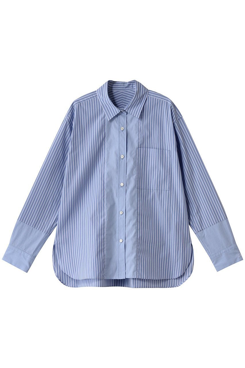 【ガリャルダガランテ/GALLARDAGALANTE】のワンポイント刺繍ストライプシャツ インテリア・キッズ・メンズ・レディースファッション・服の通販 founy(ファニー) 　ファッション　Fashion　レディースファッション　Fashion for Women　トップス・カットソー　Cut & Sew Tops　シャツ・ブラウス・オフィスカジュアル　Elegant Blouses & Button-Ups　ストライプ　Stripe, Striped Pattern　スリーブ　Sleeve, Long Sleeve / Short Sleeve　フェミニン　Feminine, Girly　マニッシュ　Mannish, Boyish　ミックス　Mix, Mixed Style　ロング　Long, Long-Length　ワンポイント　One Point, Statement Accent　ブルー|ID: prp329100004905481 ipo3291000000036722084