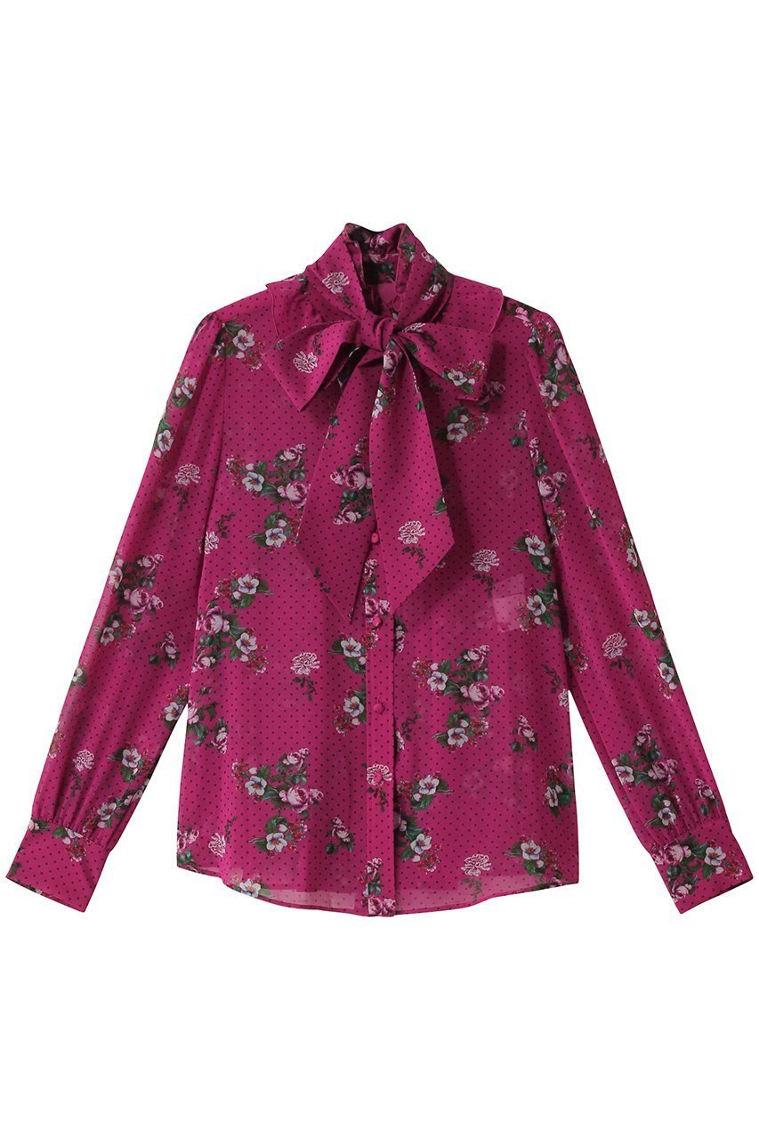 【アルアバイル/allureville】の【Loulou Willoughby】アーカイブフリルリボンブラウス インテリア・キッズ・メンズ・レディースファッション・服の通販 founy(ファニー) 　ファッション　Fashion　レディースファッション　Fashion for Women　トップス・カットソー　Cut & Sew Tops　シャツ・ブラウス・オフィスカジュアル　Elegant Blouses & Button-Ups　エレガント 上品　Elegant　クラシカル　Classical, Vintage-Inspired　シンプル　Simple, Minimal　スリーブ　Sleeve, Long Sleeve / Short Sleeve　フリル　Frill, Ruffle　プリント　Print, Printed Pattern　リボン　Ribbon, Bow　ロング　Long, Long-Length　夏　Summer　春　Spring　S/S・春夏　SS, Spring/Summer, Warm Season　ピンク|ID: prp329100004905482 ipo3291000000036722092