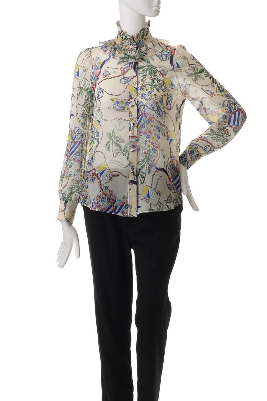 【アルアバイル/allureville】の【Loulou Willoughby】アーカイブフリルリボンブラウス 人気、トレンドファッション・服の通販 founy(ファニー) 　ファッション　Fashion　レディースファッション　Fashion for Women　トップス・カットソー　Cut & Sew Tops　シャツ・ブラウス・オフィスカジュアル　Elegant Blouses & Button-Ups　エレガント 上品　Elegant　クラシカル　Classical, Vintage-Inspired　シンプル　Simple, Minimal　スリーブ　Sleeve, Long Sleeve / Short Sleeve　フリル　Frill, Ruffle　プリント　Print, Printed Pattern　リボン　Ribbon, Bow　ロング　Long, Long-Length　夏　Summer　春　Spring　S/S・春夏　SS, Spring/Summer, Warm Season　other-6|ID: prp329100004905482 ipo3291000000036747862